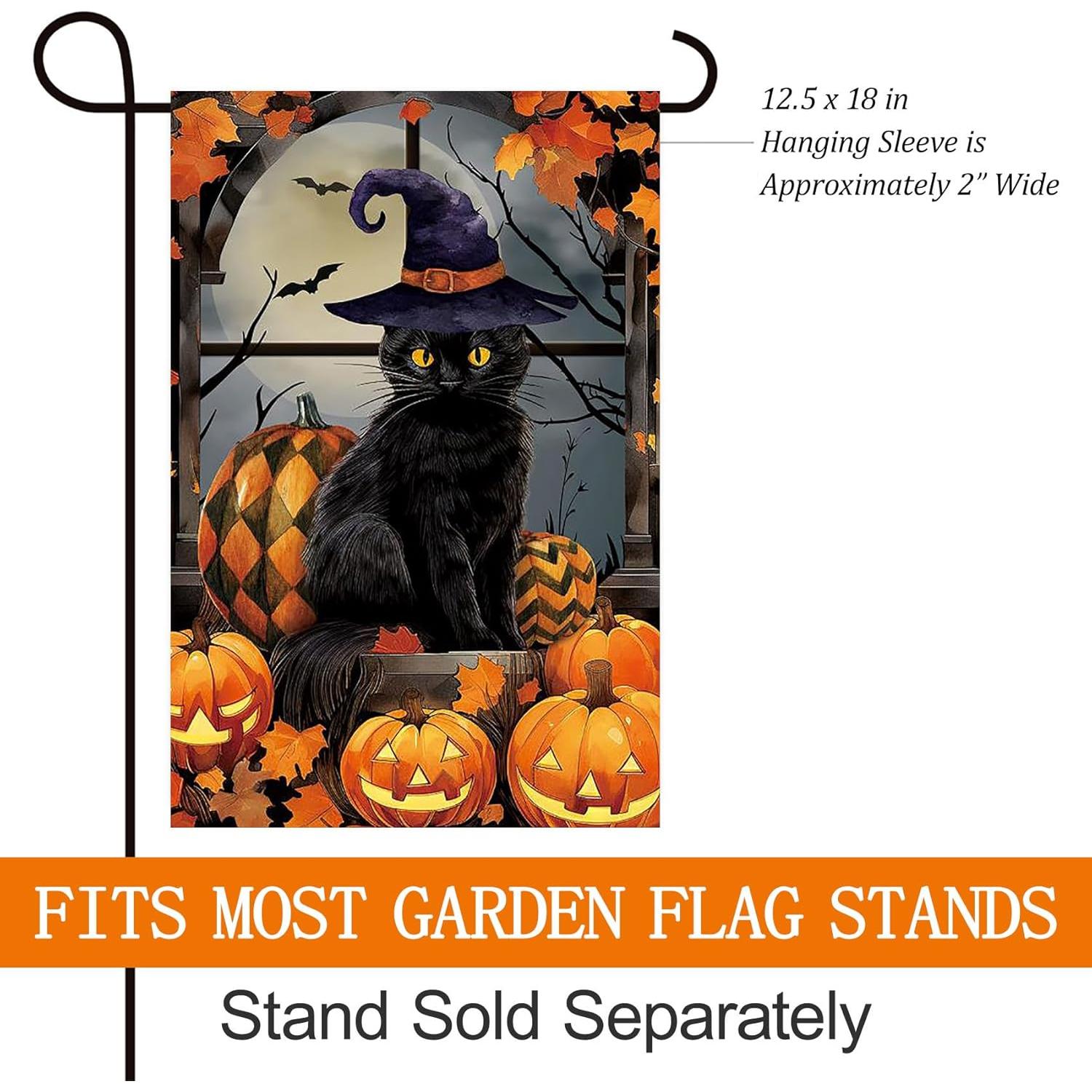 Bandera de Jardín Halloween Texupday 30x45 cm Gato Bruja