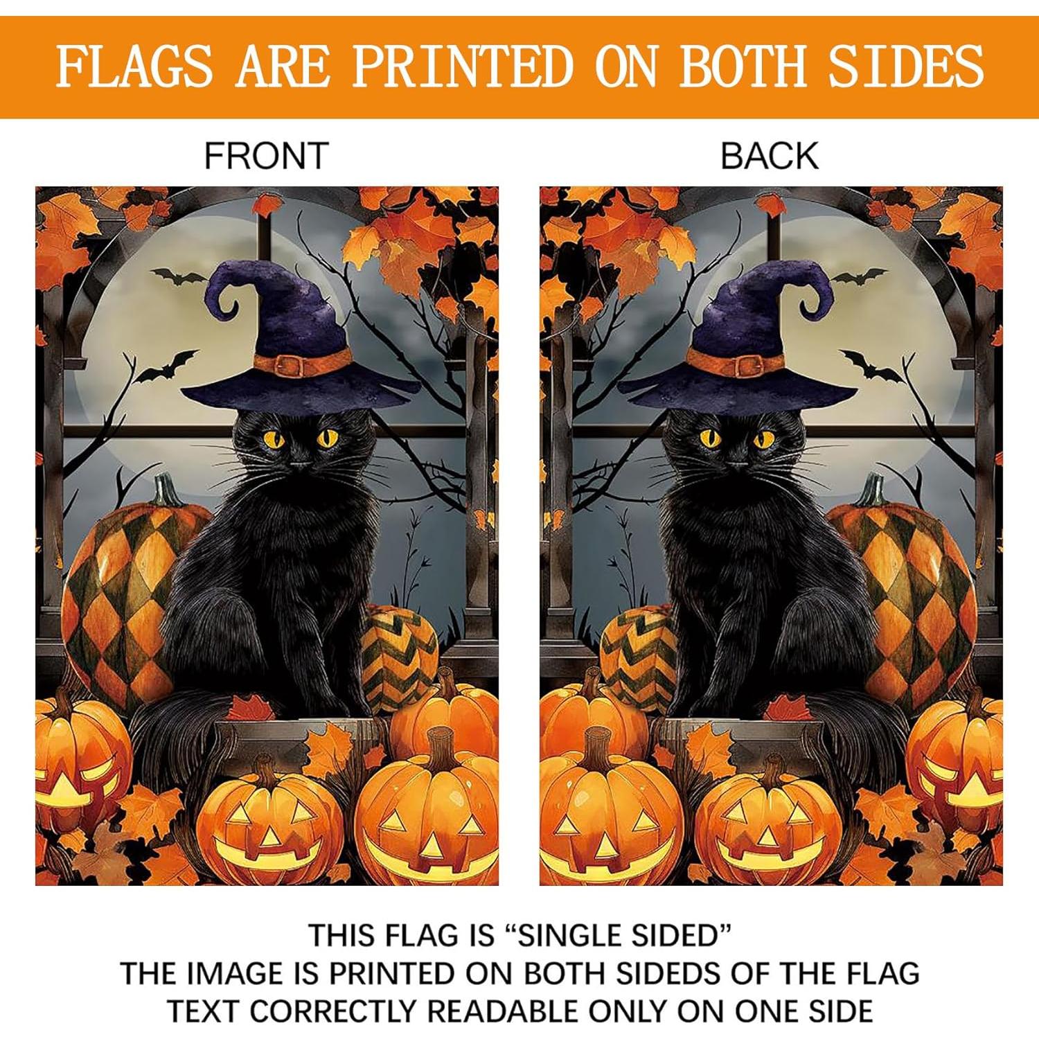 Bandera de Jardín Halloween Texupday 30x45 cm Gato Bruja