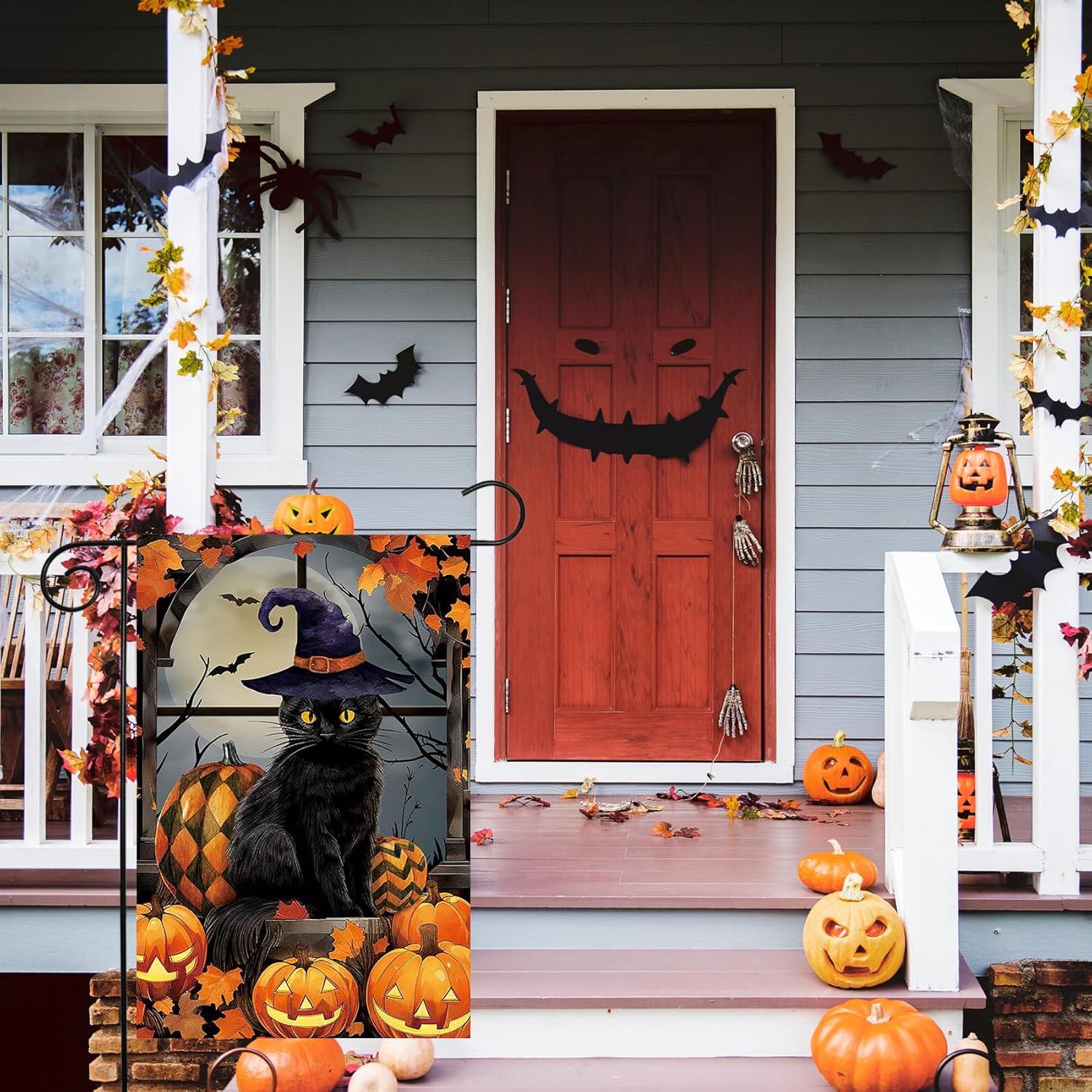 Bandera de Jardín Halloween Texupday 30x45 cm Gato Bruja