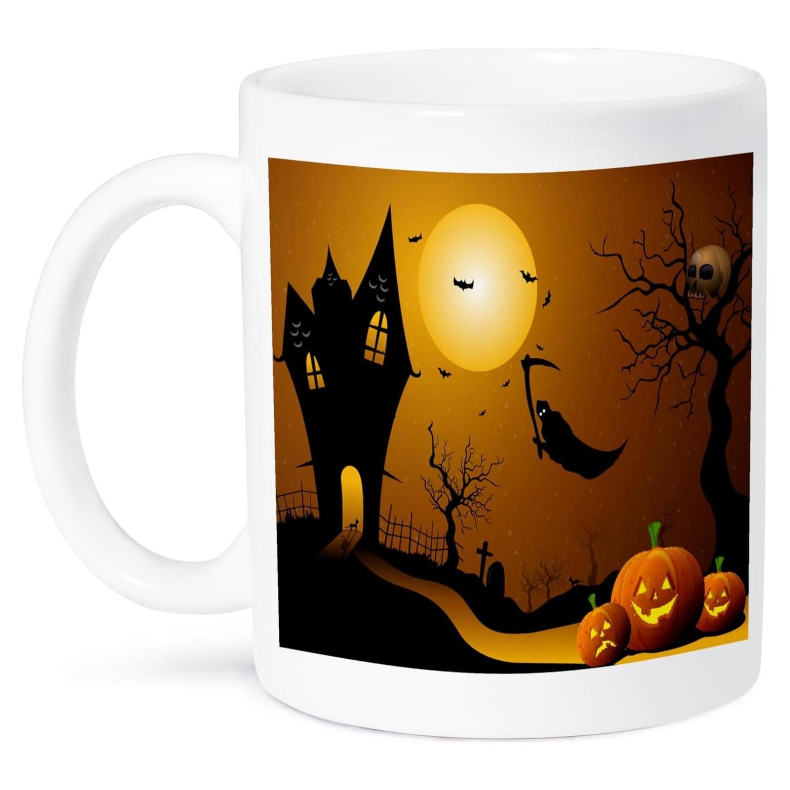 Taza de Cerámica 3dRose Halloween 15 oz con Calabazas y Murciélagos