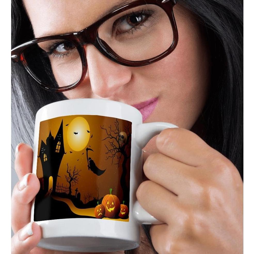 Taza de Cerámica 3dRose Halloween 15 oz con Calabazas y Murciélagos