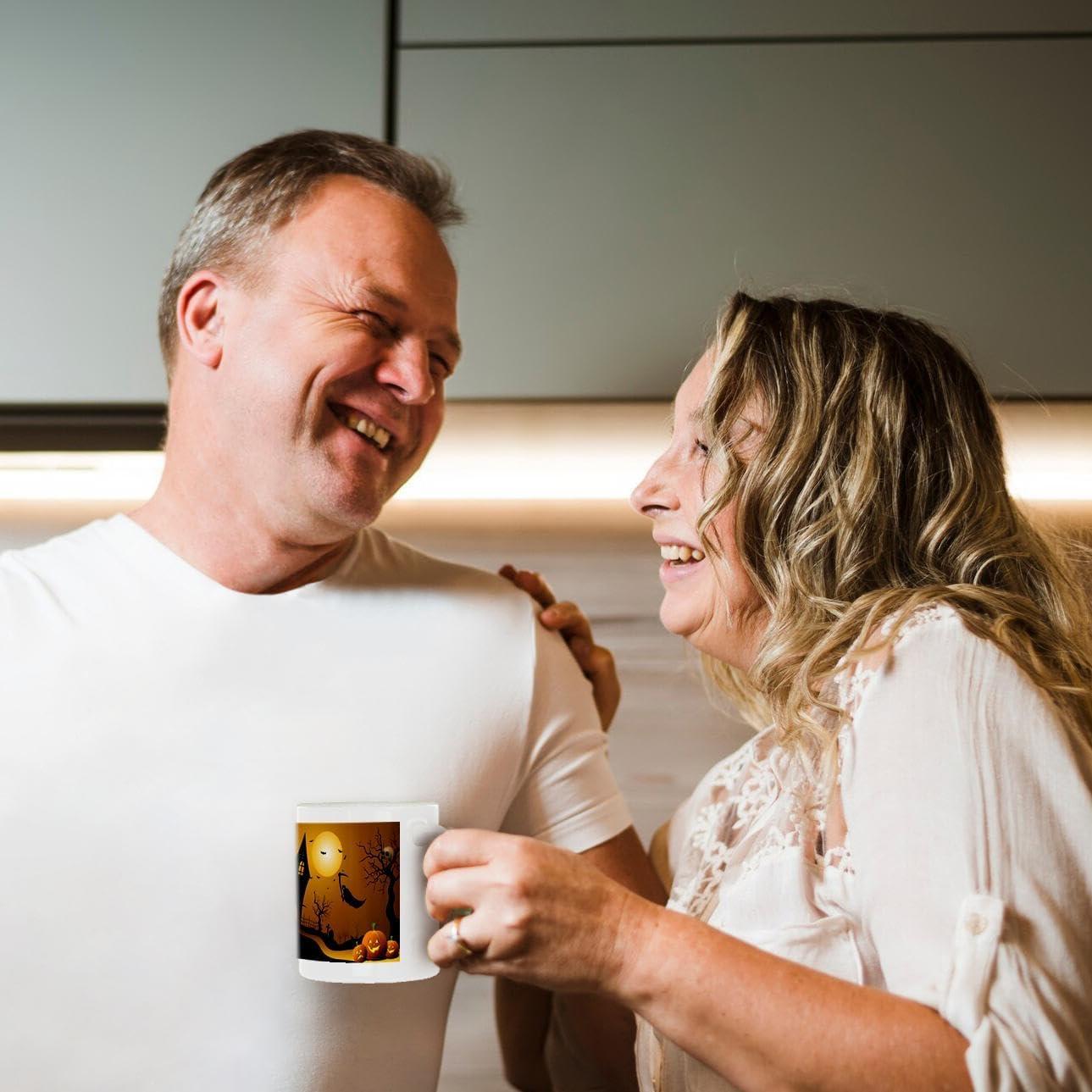 Taza de Cerámica 3dRose Halloween 15 oz con Calabazas y Murciélagos