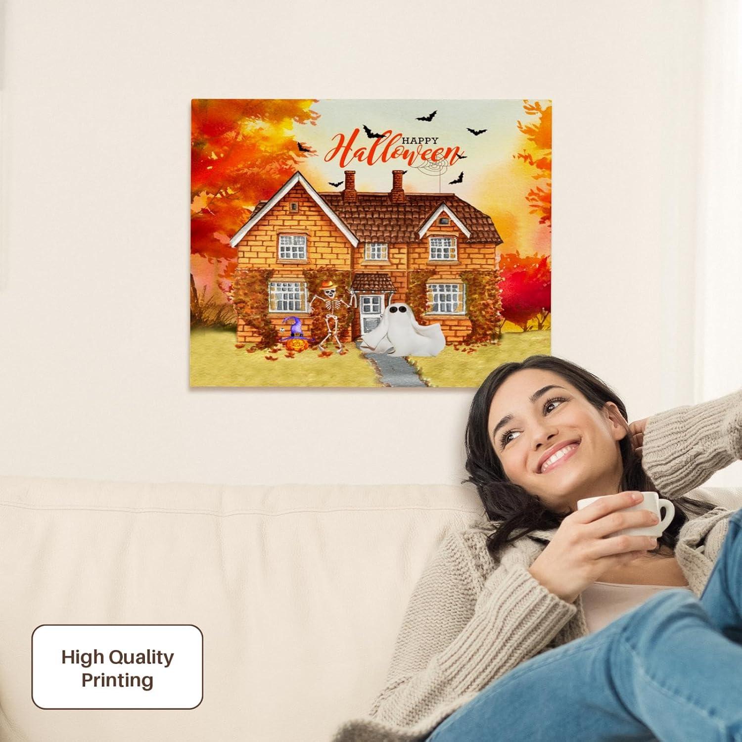 Lienzo 3dRose Casa de Halloween con Murciélagos 50.8x40.6 cm