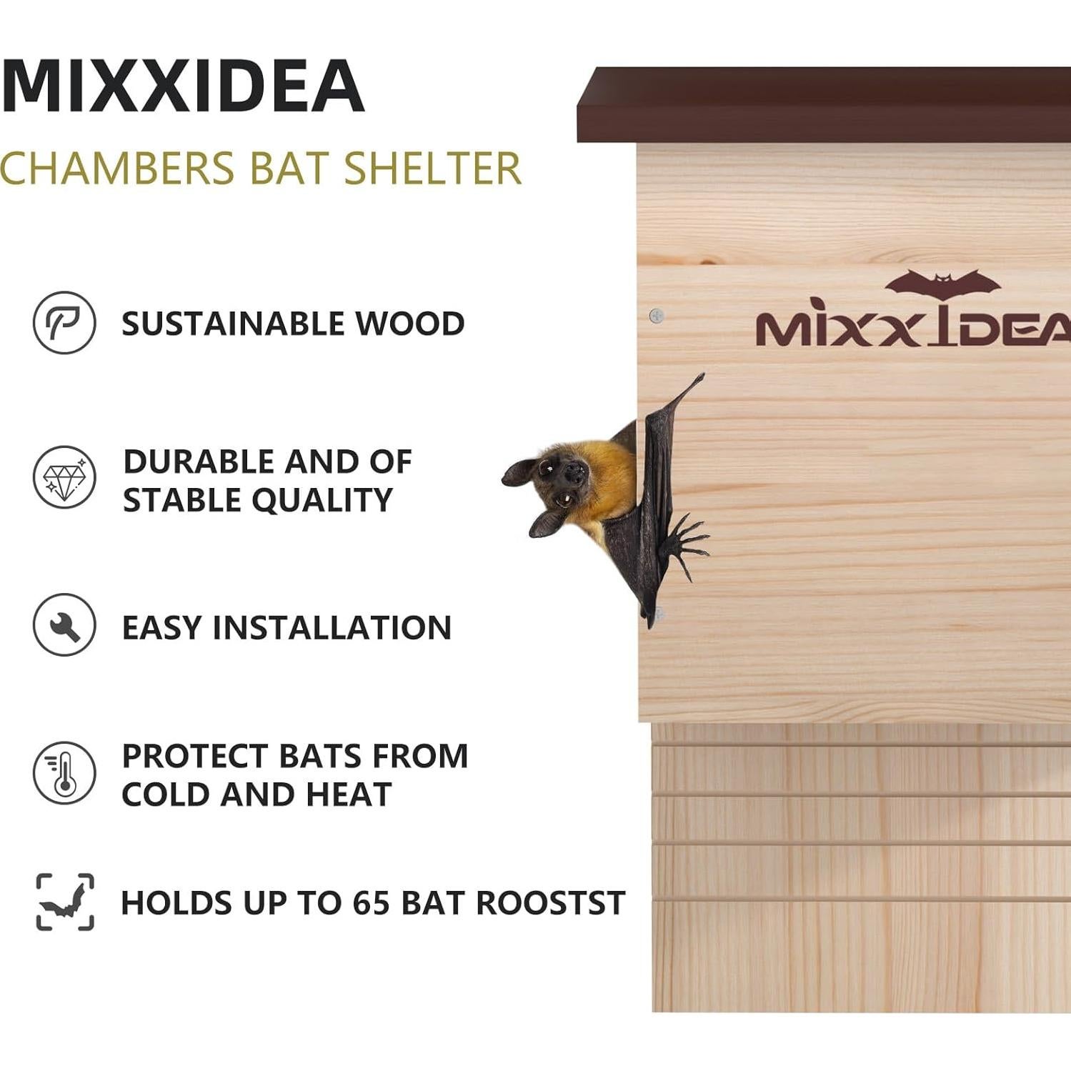 Casa de Murciélagos MIXXIDEA Doble Cámara Madera de Cedro