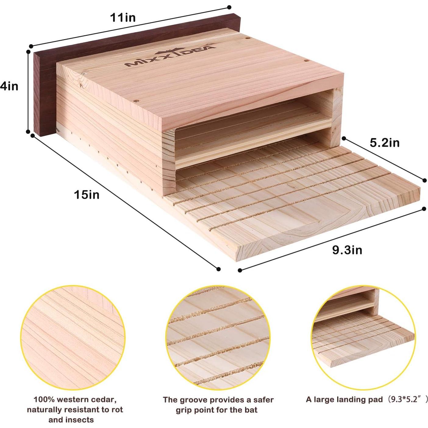 Casa de Murciélagos MIXXIDEA Doble Cámara Madera de Cedro