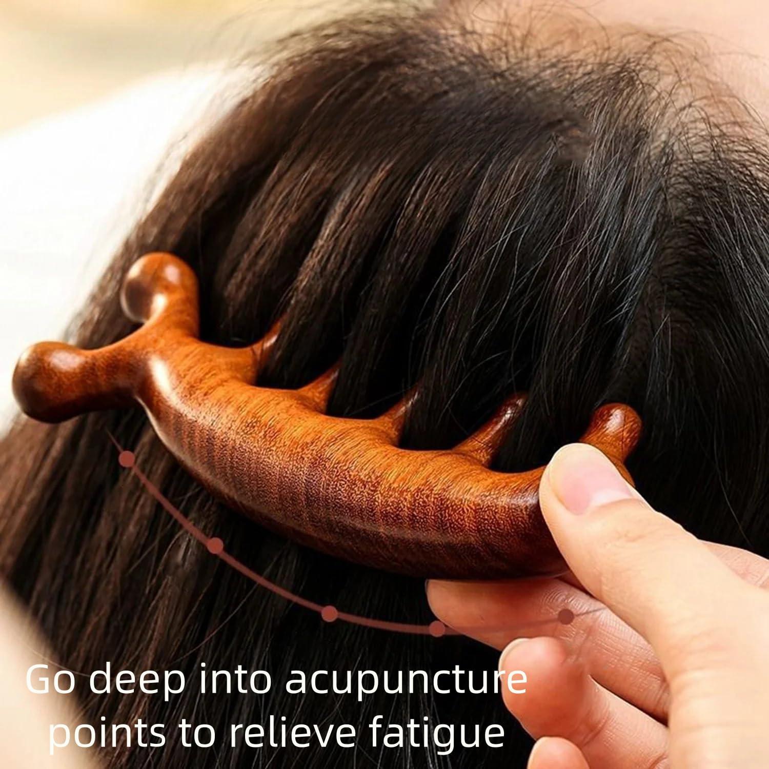 Peine de Masaje de Sándalo Verde BoAn - Gua Sha para Cuero Cabelludo