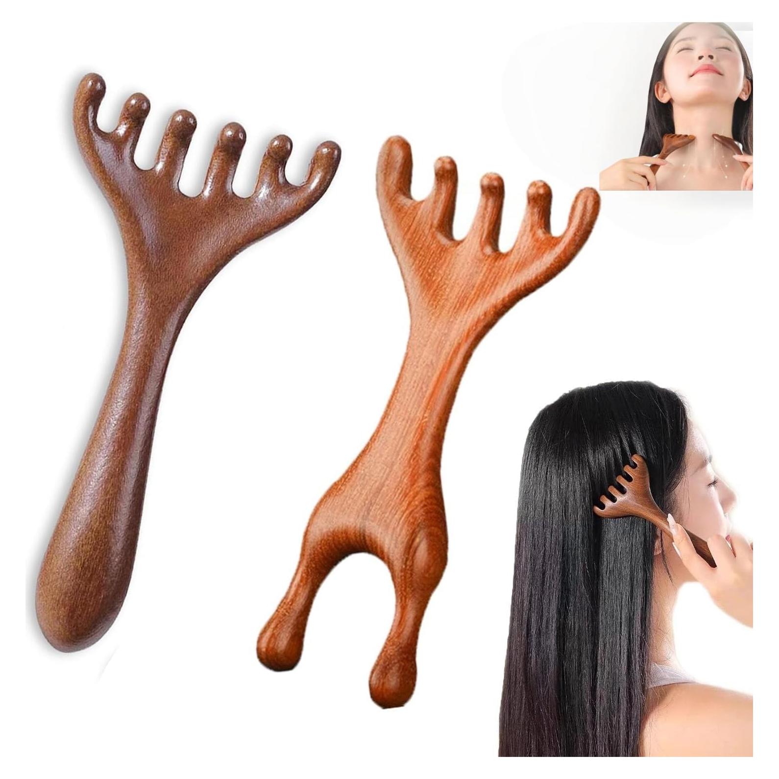 Peine Masajeador de Cuero Cabelludo de Madera WSIOKYW 2 Piezas