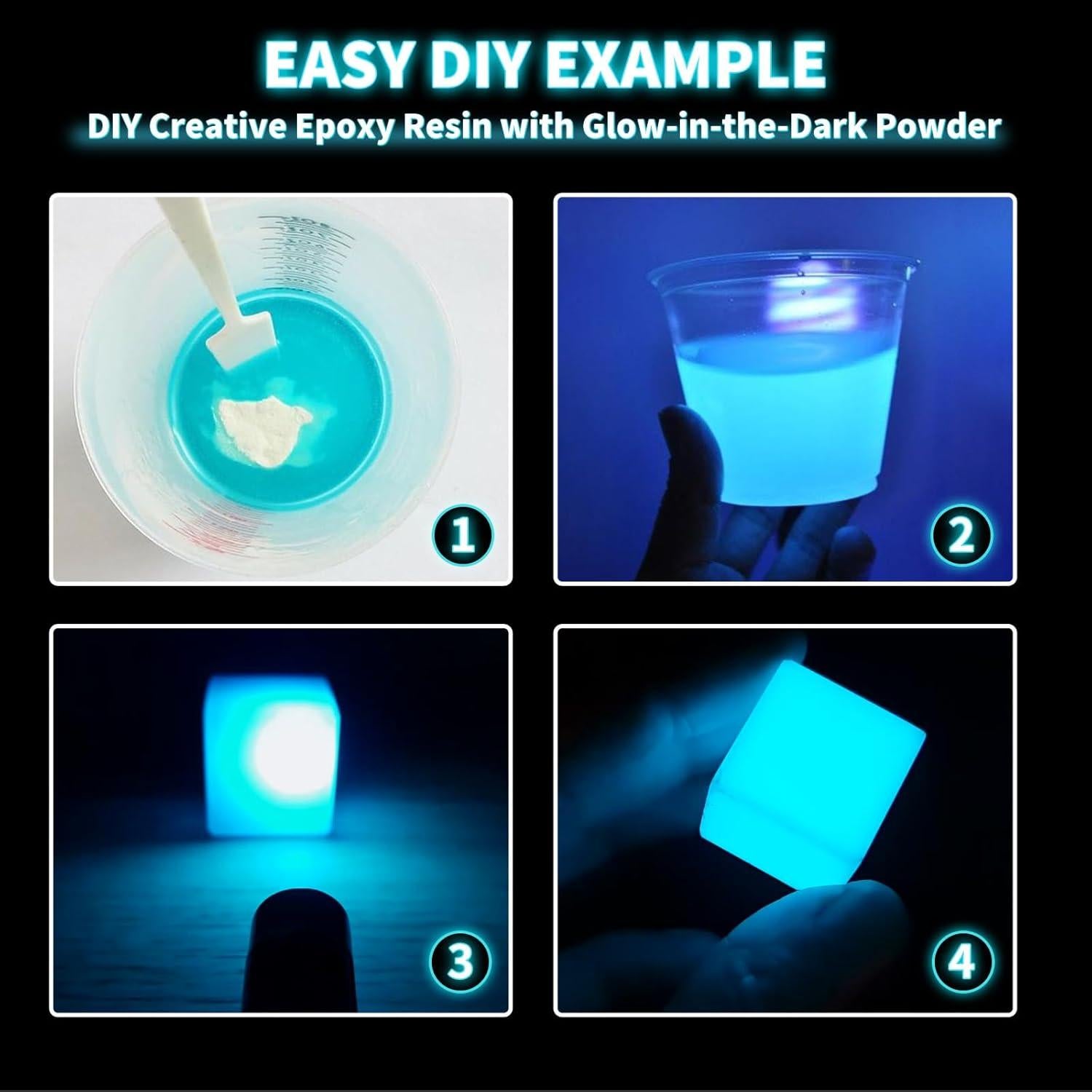 Polvo Luminiscente en la Oscuridad Zdspoxy - Set 12 Colores 240g