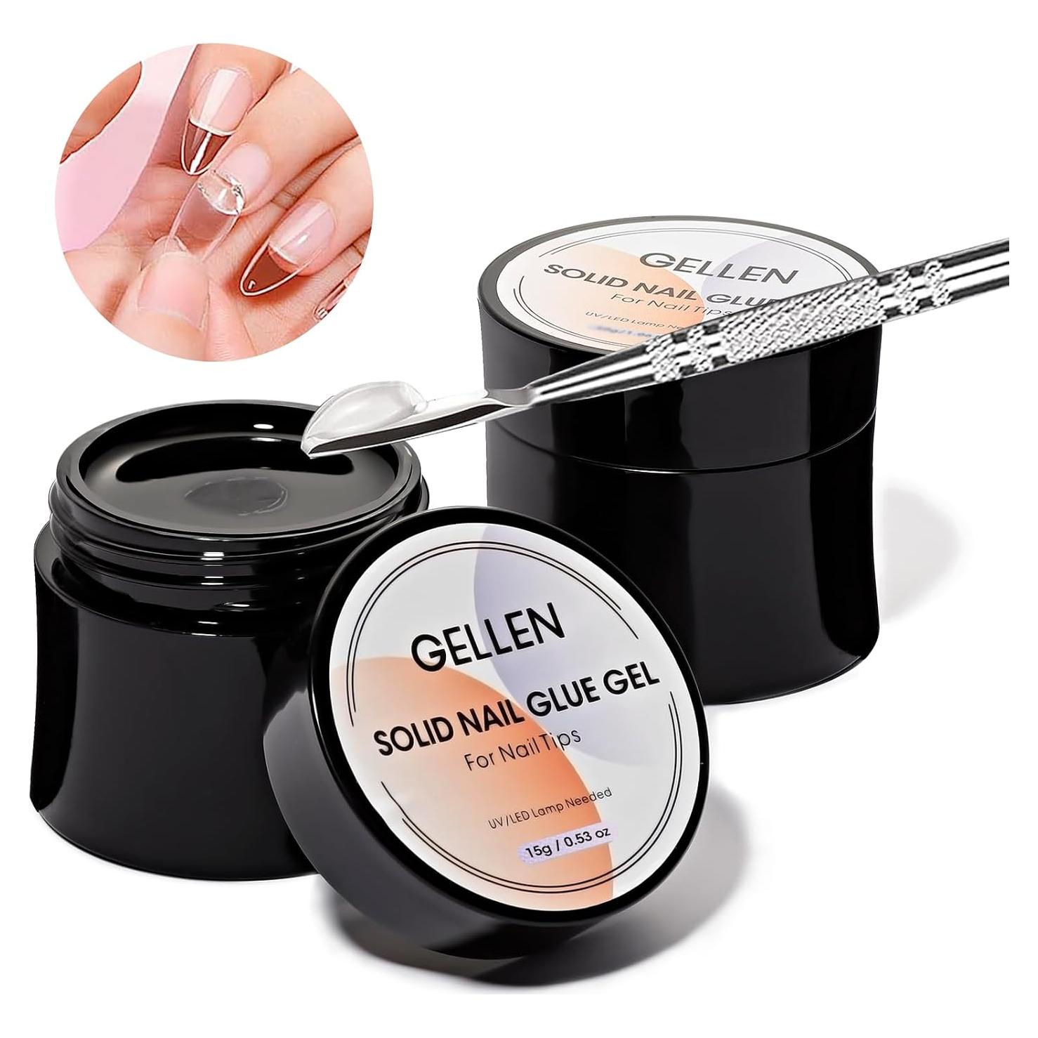 Gellen Set de 2 Pegamentos de Gel Sólido para Uñas 30g