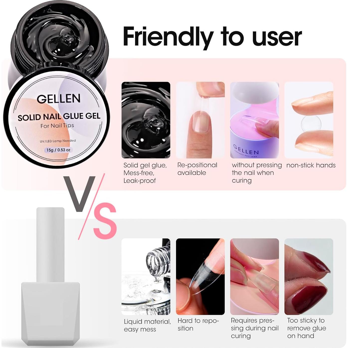 Gellen Set de 2 Pegamentos de Gel Sólido para Uñas 30g