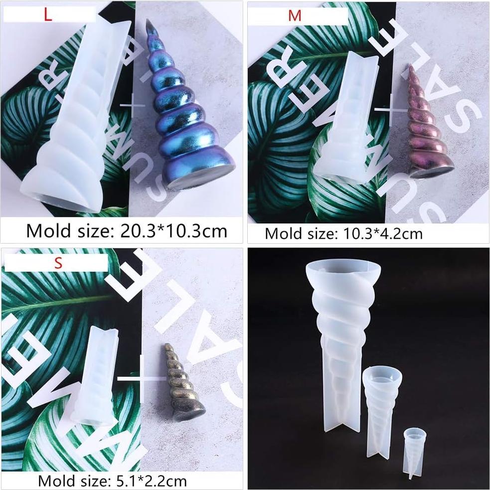 Juego de 3 Moldes de Silicona Cuerno de Unicornio ResinPro