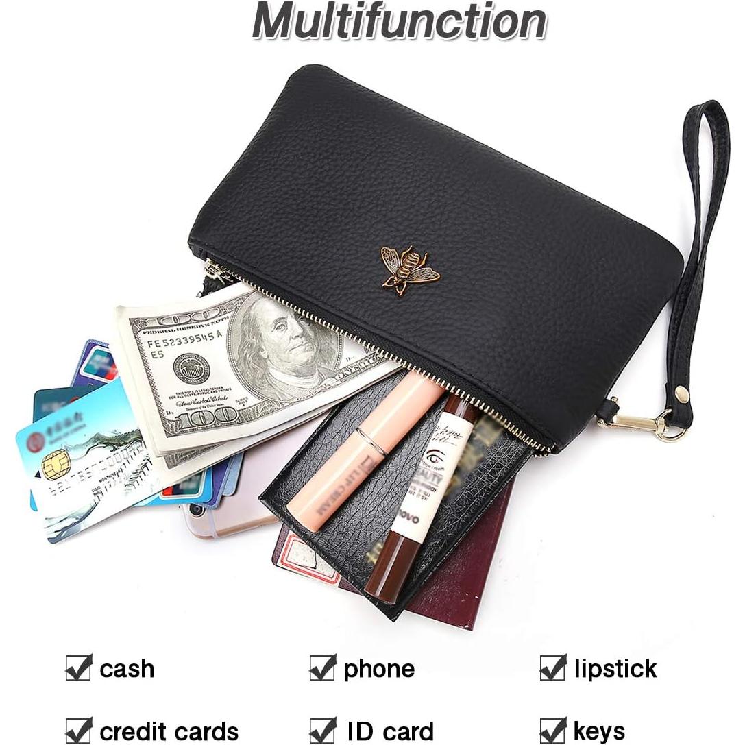 Bolso de Mano de Cuero imeetu Negro con Muñequera