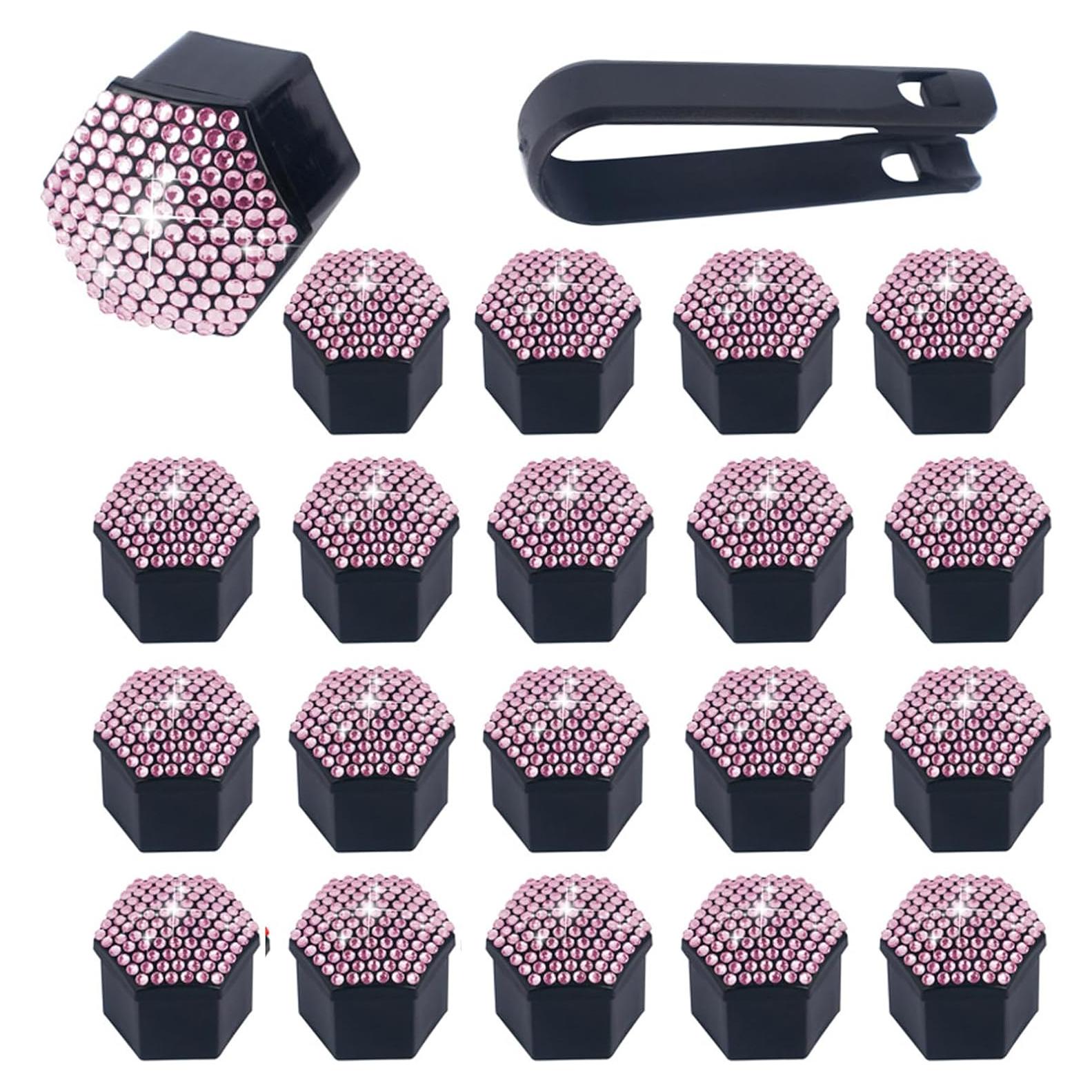 Cubiertas de Tuercas de Rueda Diamall 21mm Rosa 20 PCS