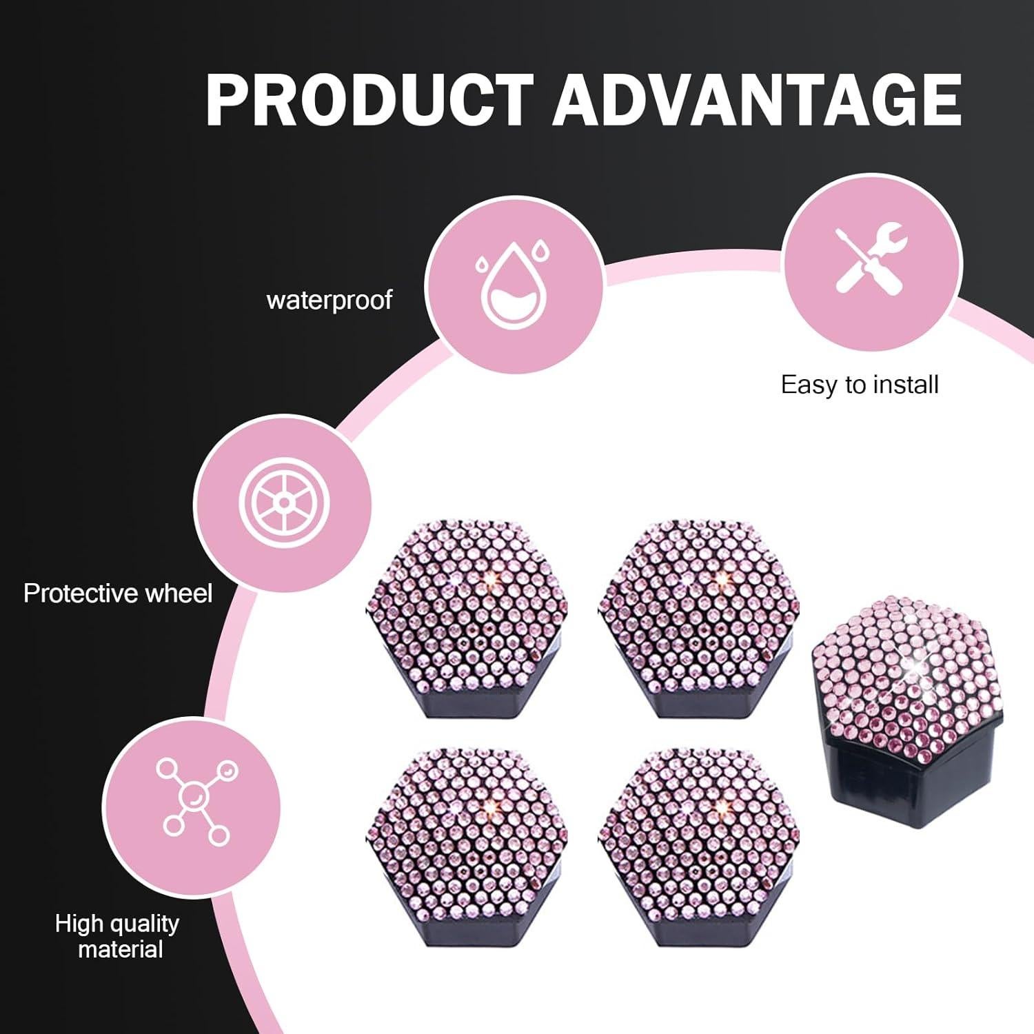 Cubiertas de Tuercas de Rueda Diamall 21mm Rosa 20 PCS