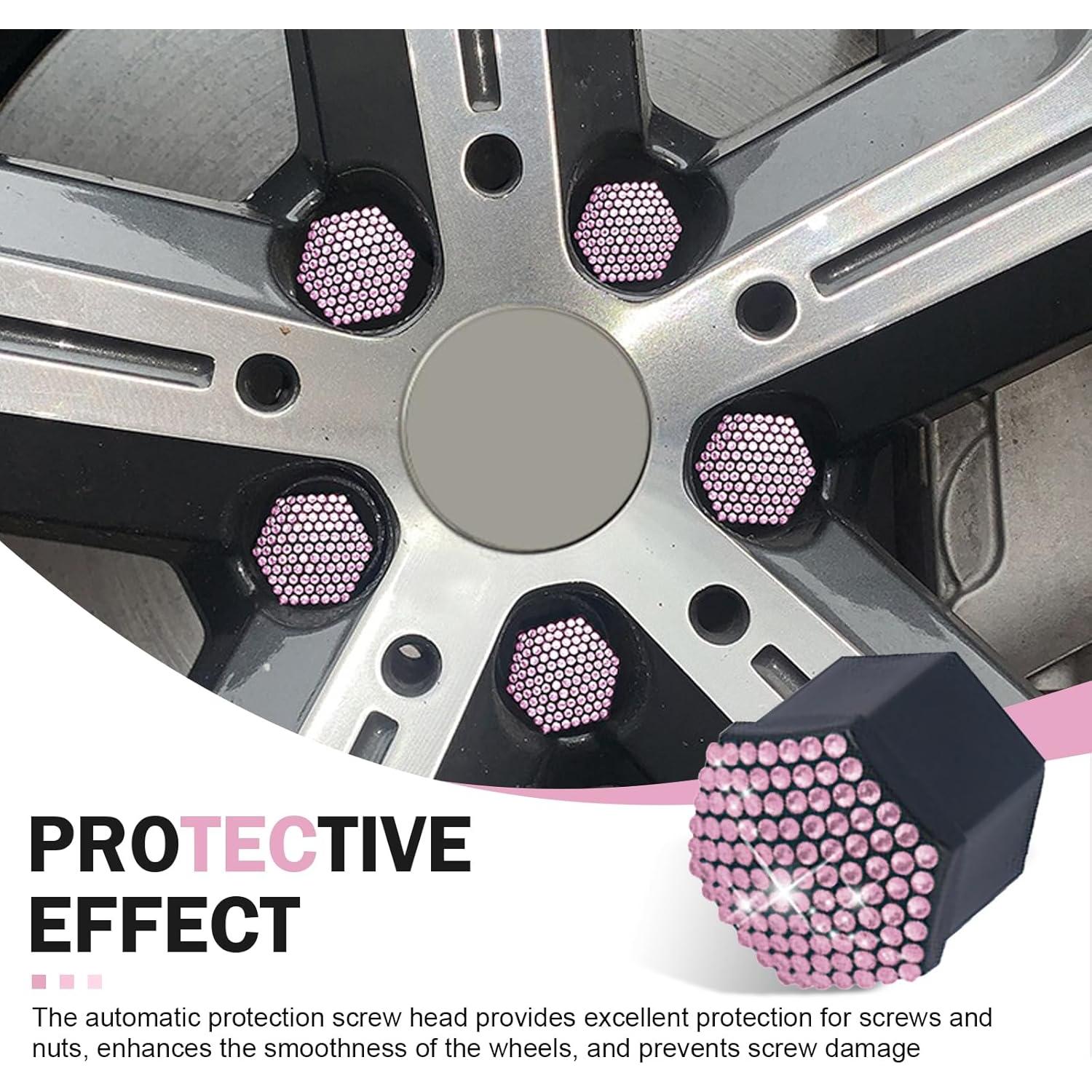 Cubiertas de Tuercas de Rueda Diamall 21mm Rosa 20 PCS