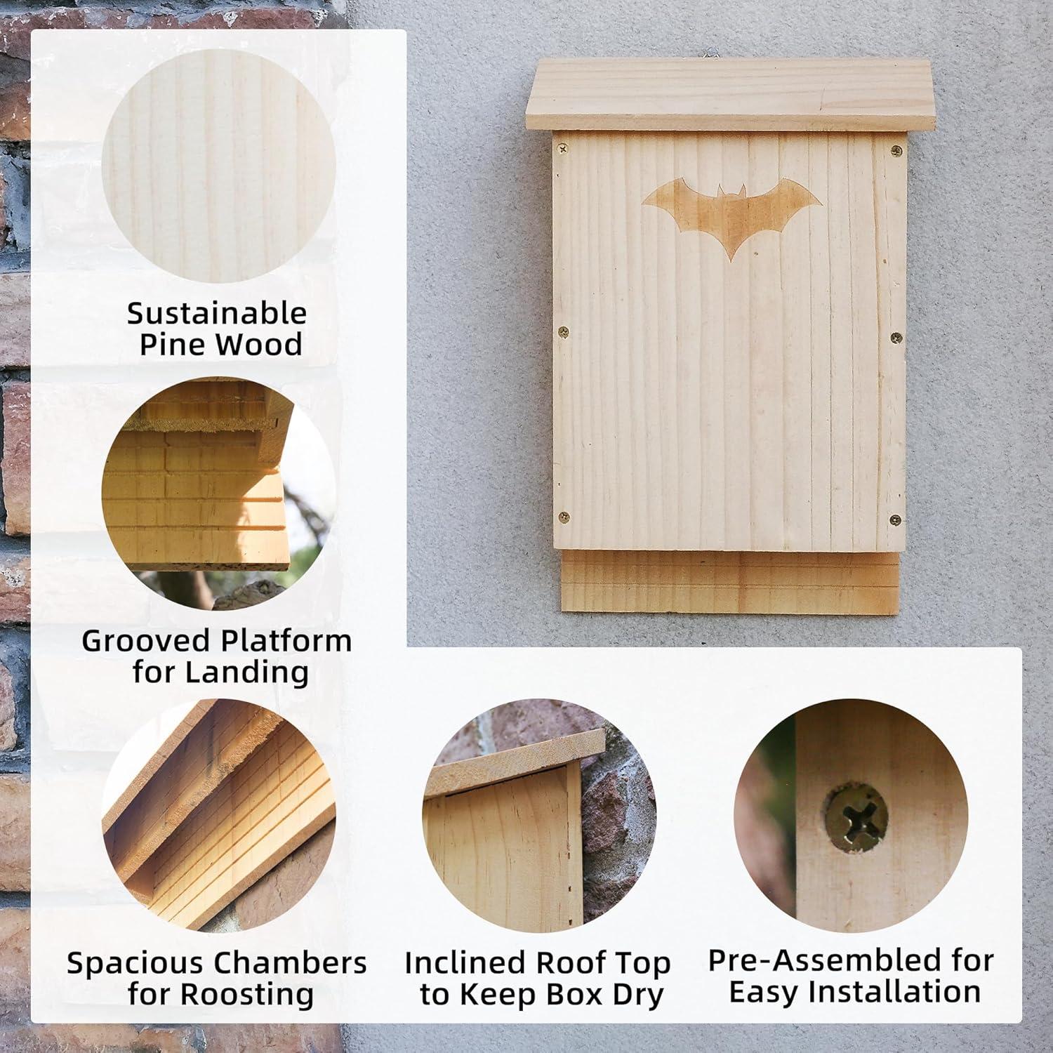 Casa de Murciélagos de Madera Doble Cámara SEEZENGREEN 38.5cm