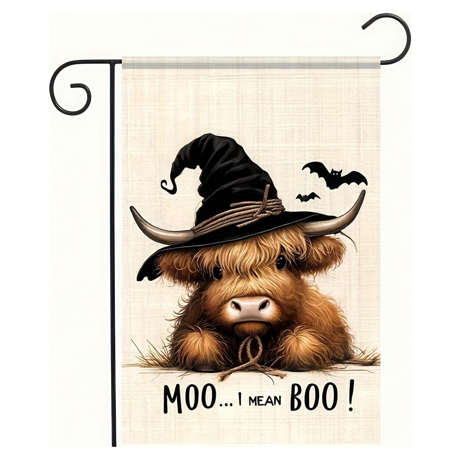 Bandera de Jardín Halloween Vaca BlissYard 30x45 cm Doble Cara