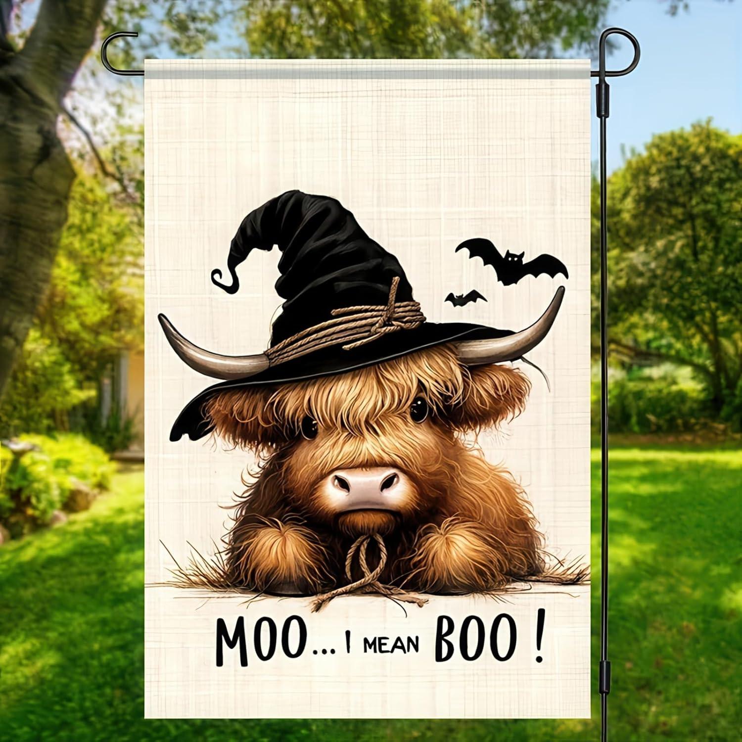 Bandera de Jardín Halloween Vaca BlissYard 30x45 cm Doble Cara