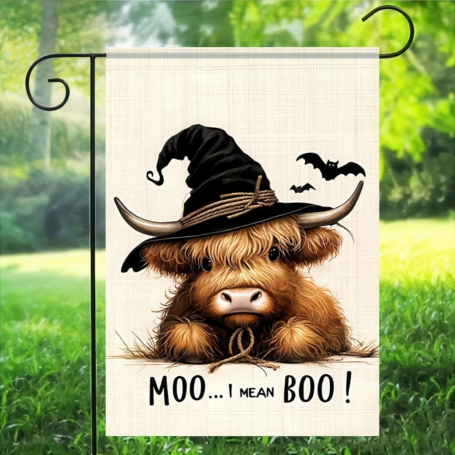 Bandera de Jardín Halloween Vaca BlissYard 30x45 cm Doble Cara