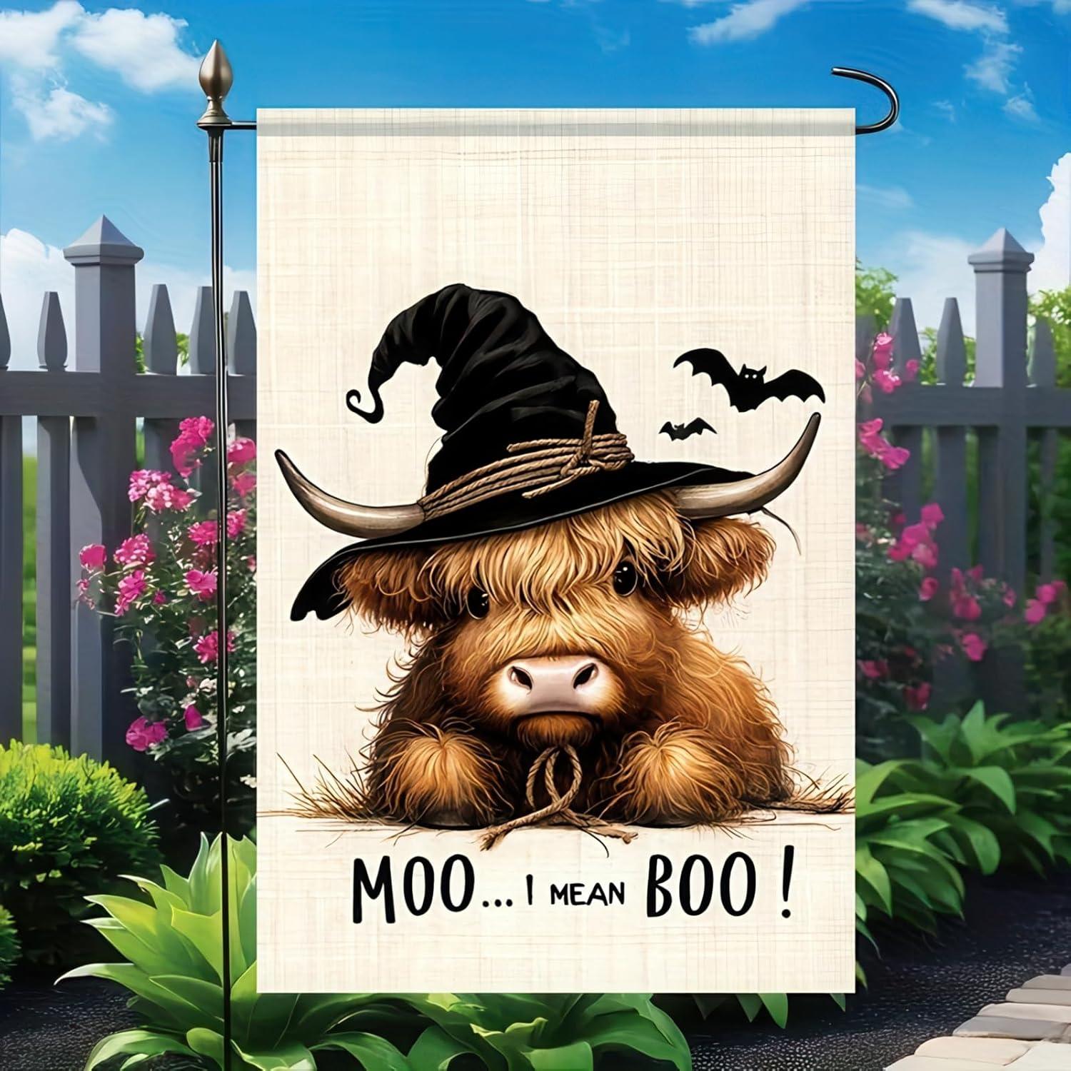 Bandera de Jardín Halloween Vaca BlissYard 30x45 cm Doble Cara
