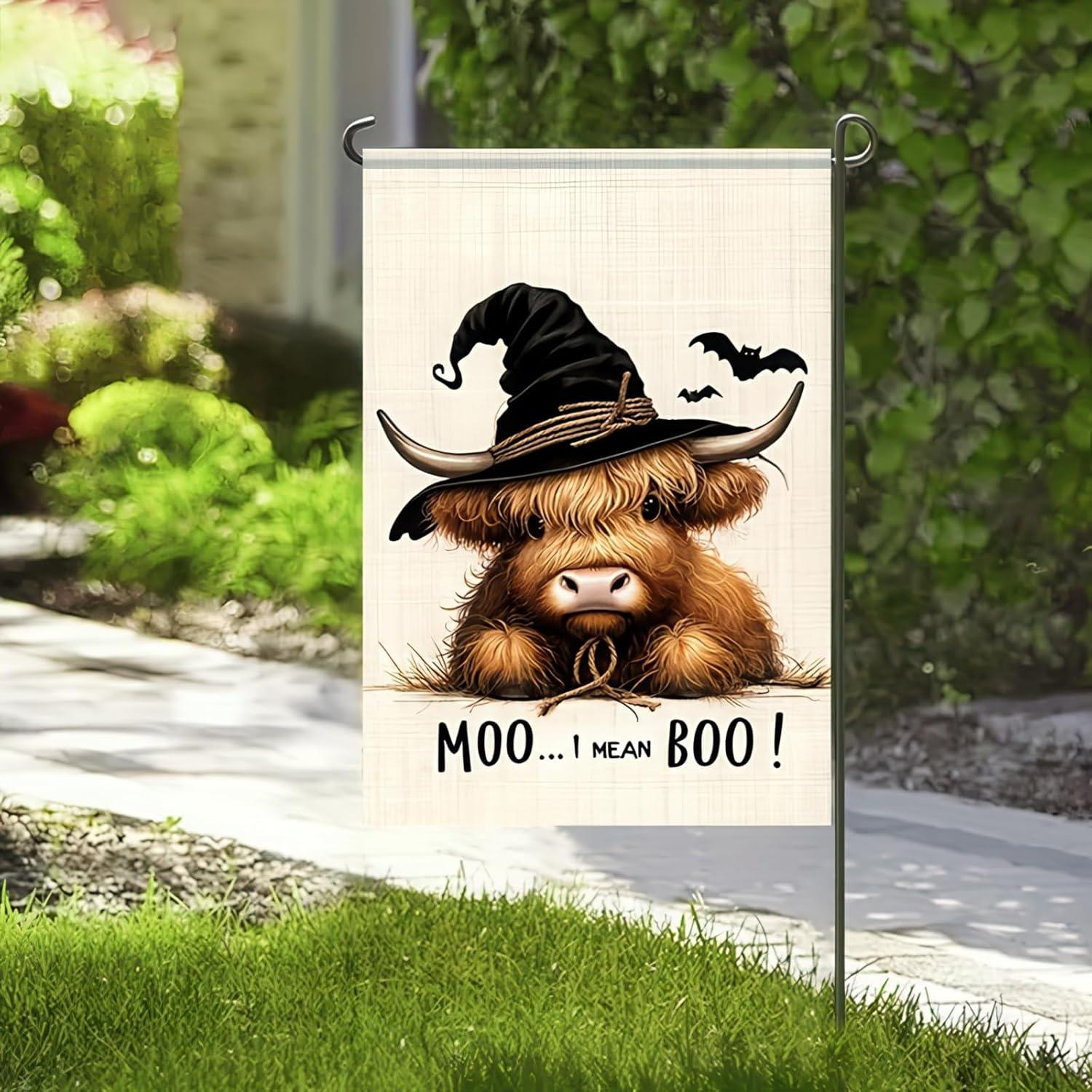 Bandera de Jardín Halloween Vaca BlissYard 30x45 cm Doble Cara