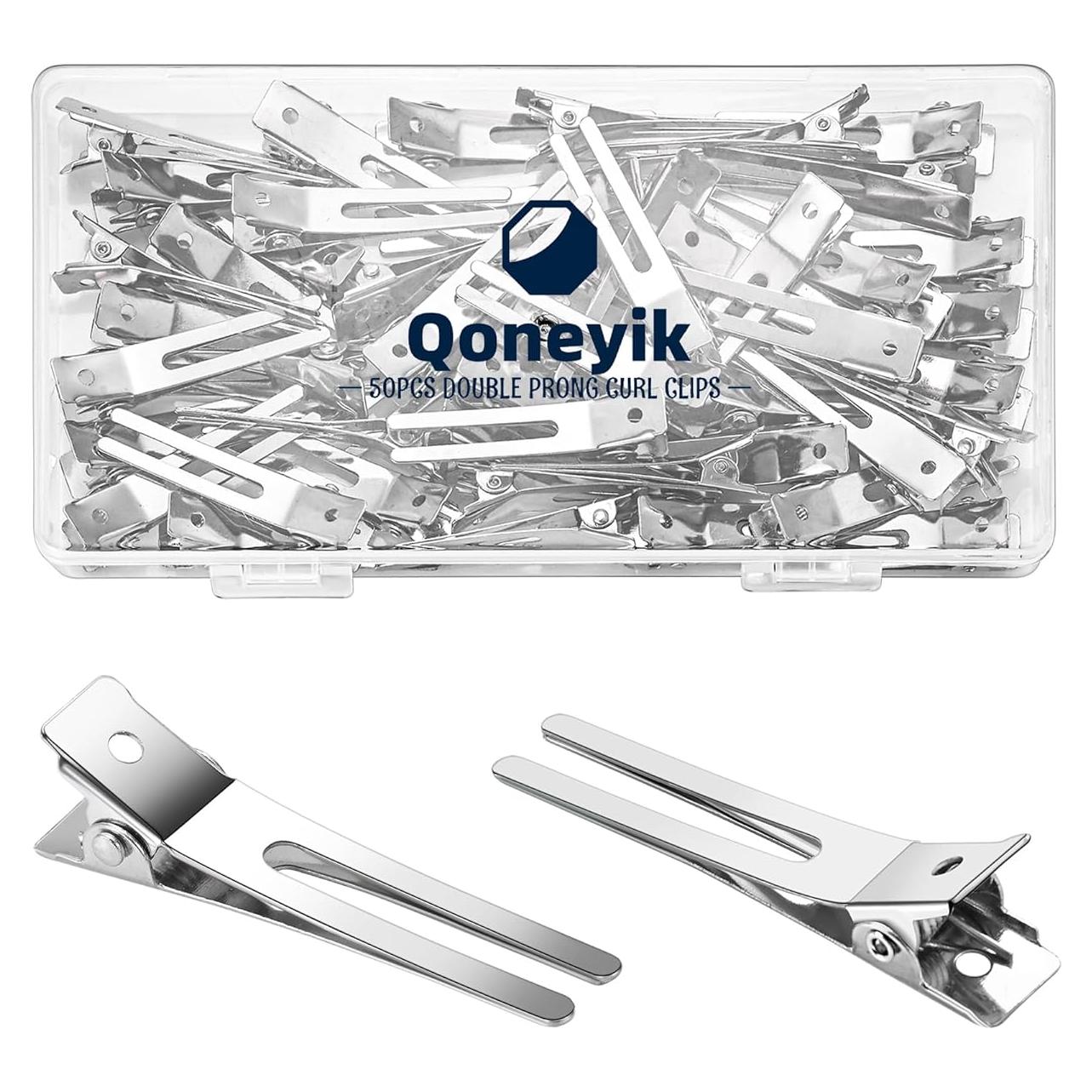 50 Clips de Pelo Doble Prong Metal Qoneyik 45mm Plateados