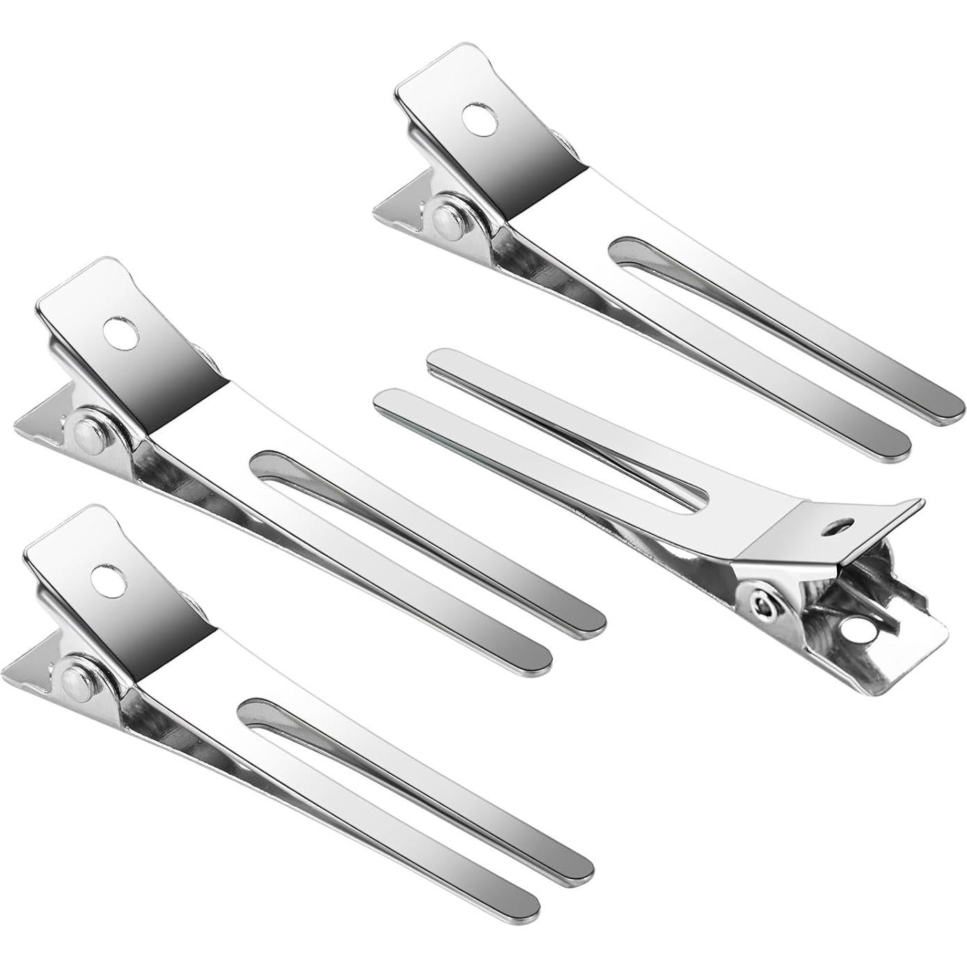 50 Clips de Pelo Doble Prong Metal Qoneyik 45mm Plateados