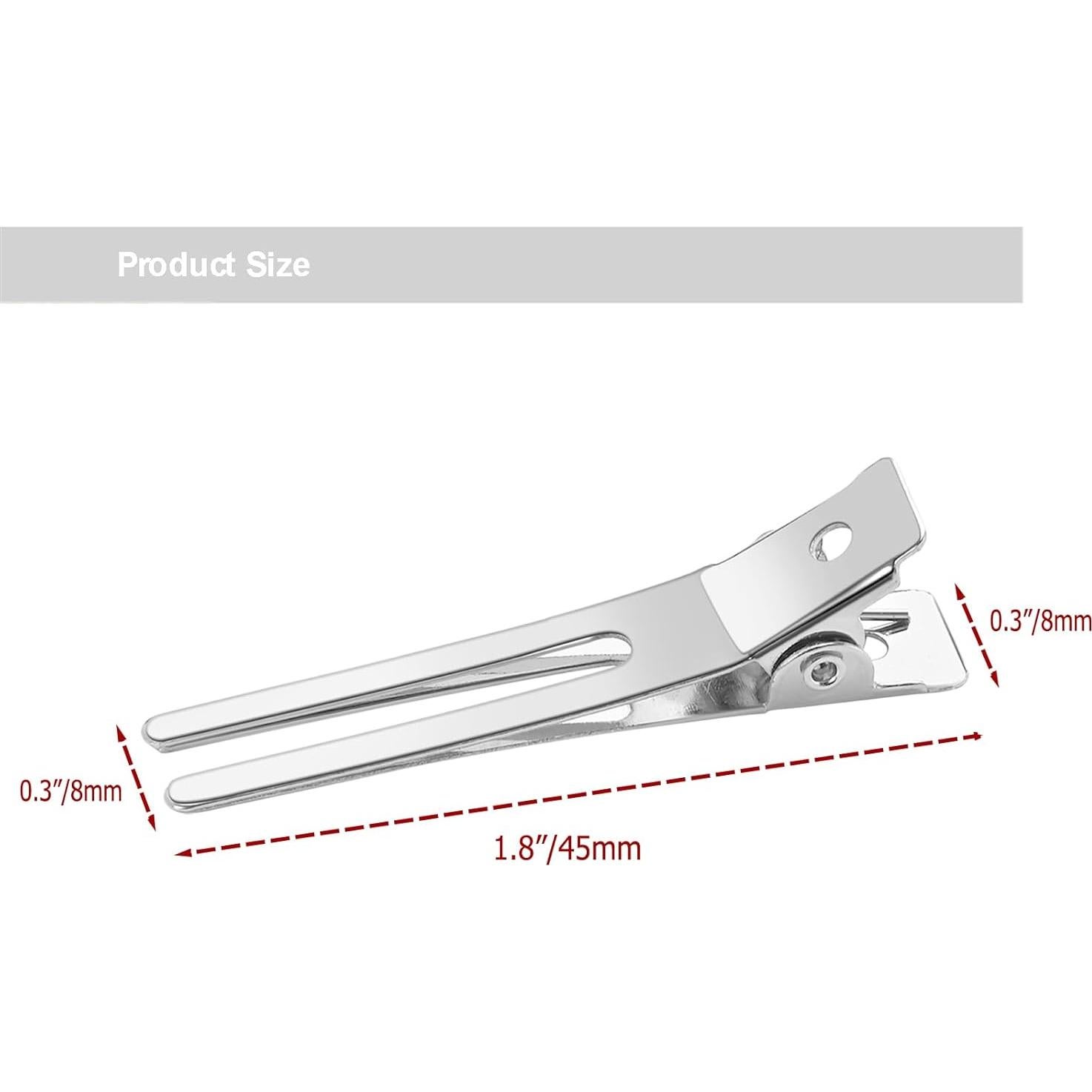 50 Clips de Pelo Doble Prong Metal Qoneyik 45mm Plateados