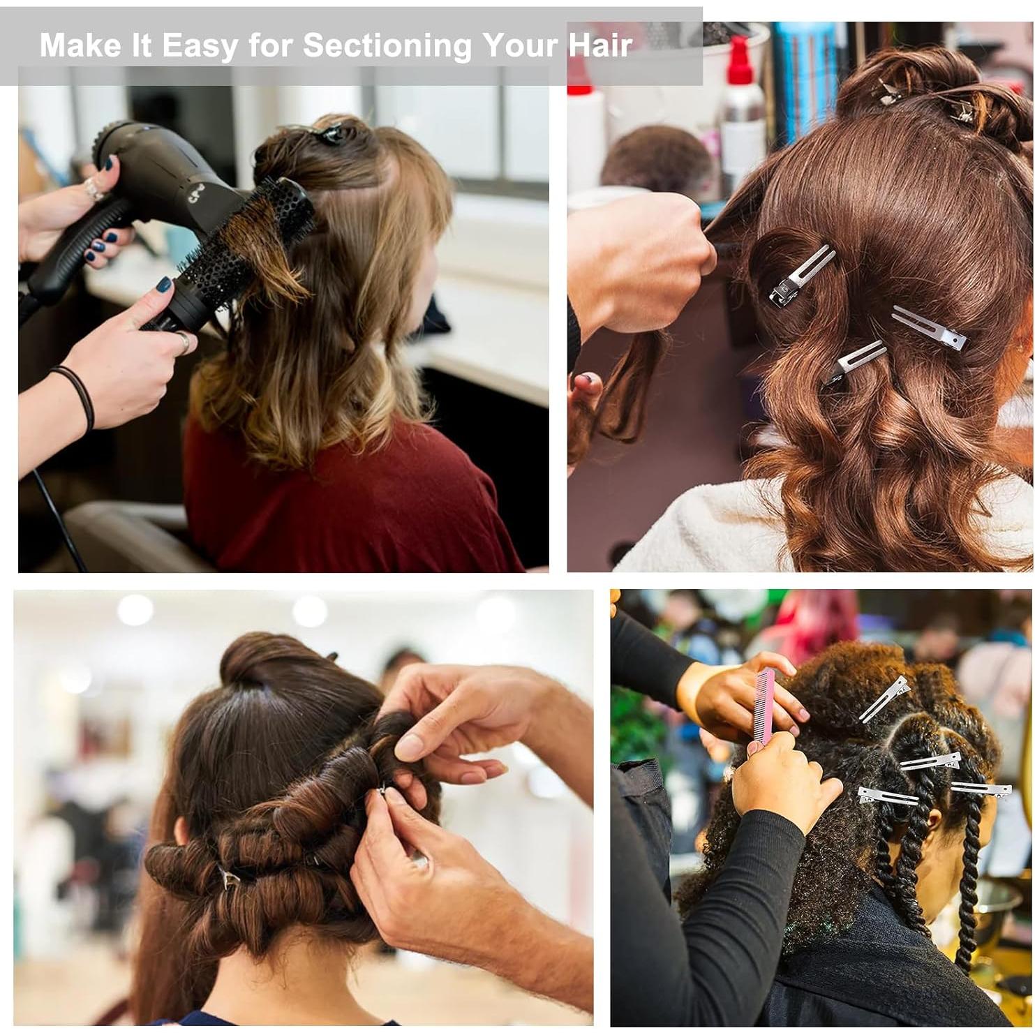 50 Clips de Pelo Doble Prong Metal Qoneyik 45mm Plateados