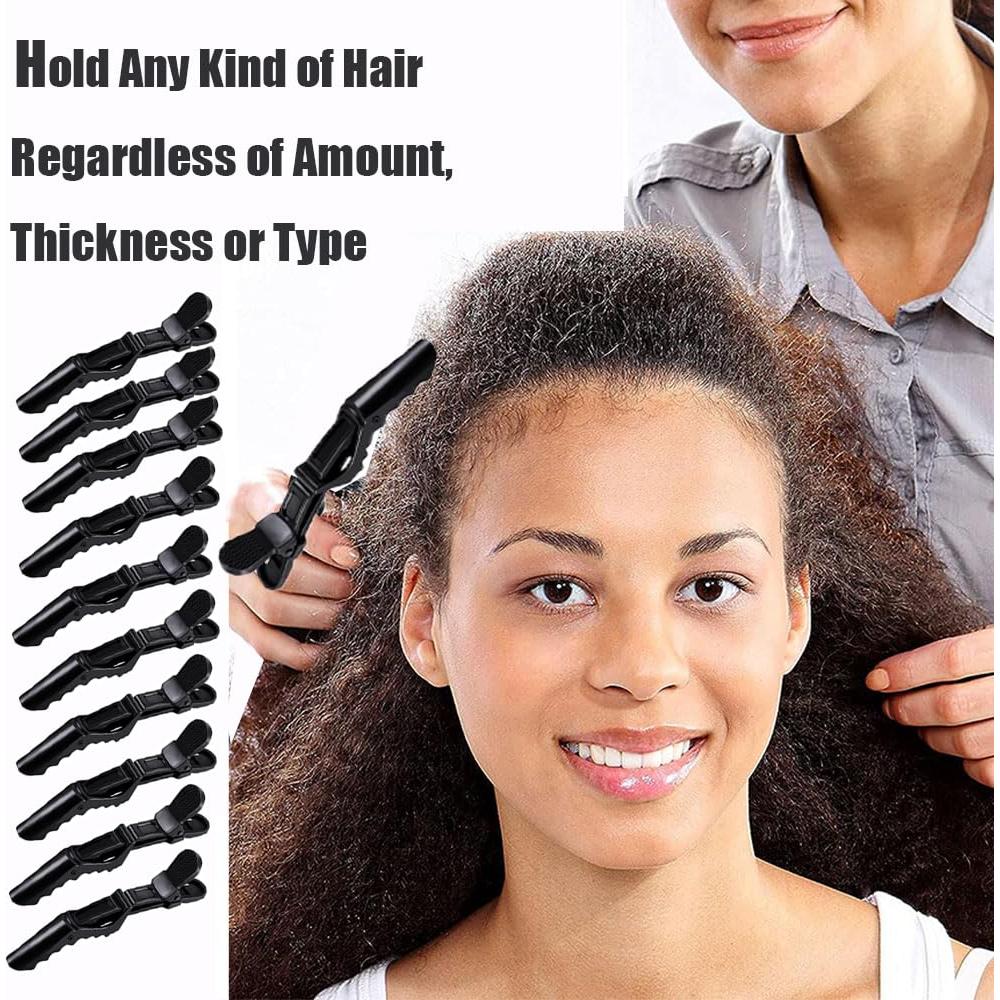 10 Clips de Pelo Cocodrilo Rabetly - Dientes Anchos, Negro