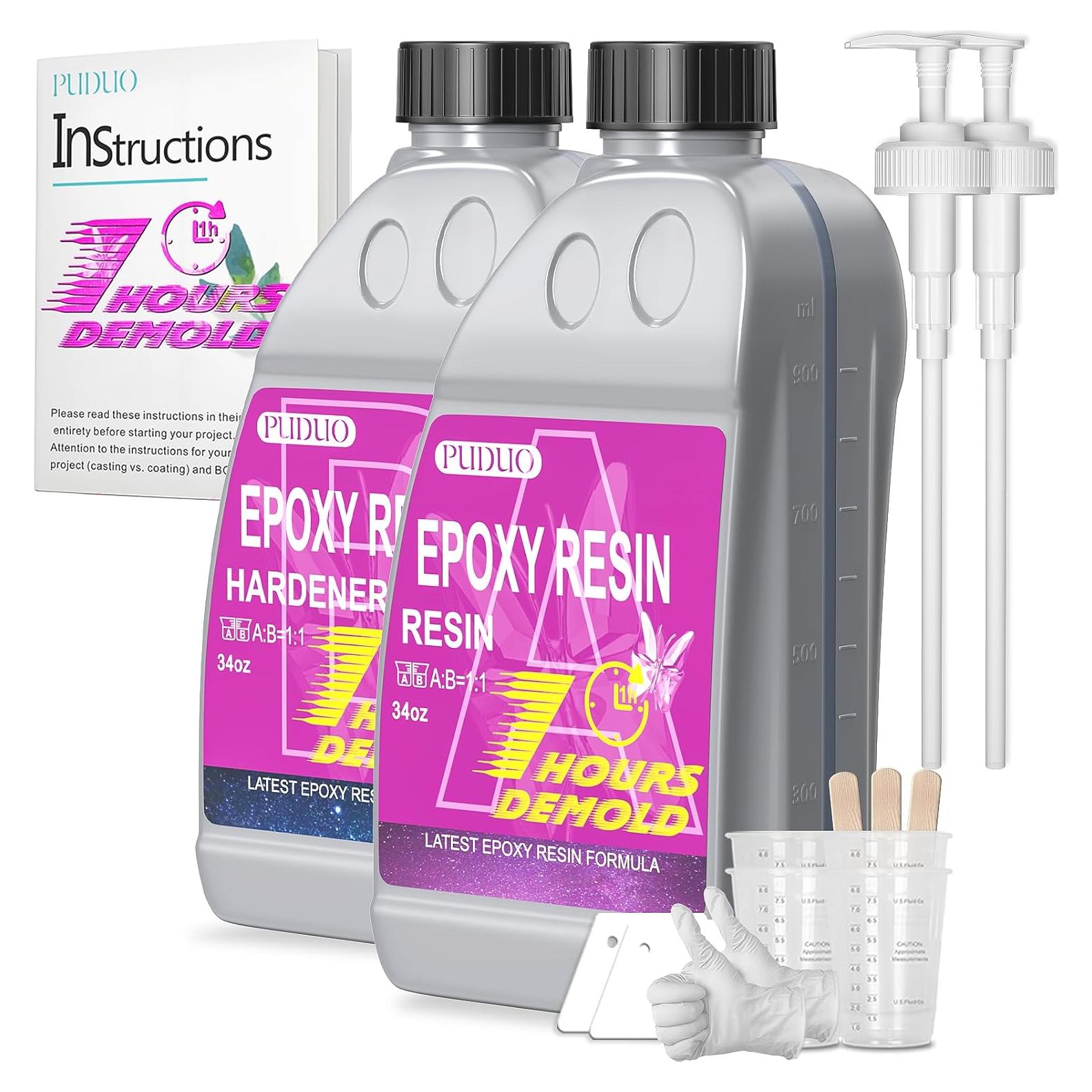 Resina Epóxica Puduo 68 oz, Curado Rápido 1 Hora, Cristal Claro