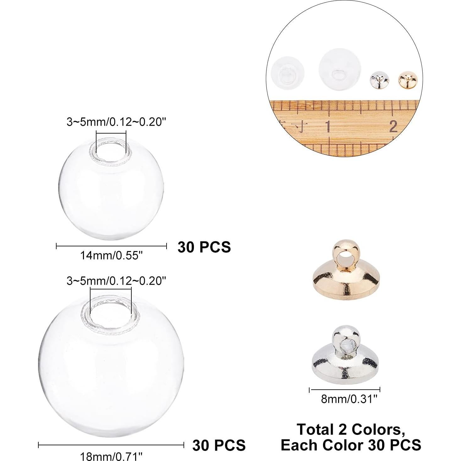 PH PandaHall 60 Mini Esferas de Vidrio con Tapas para Joyería