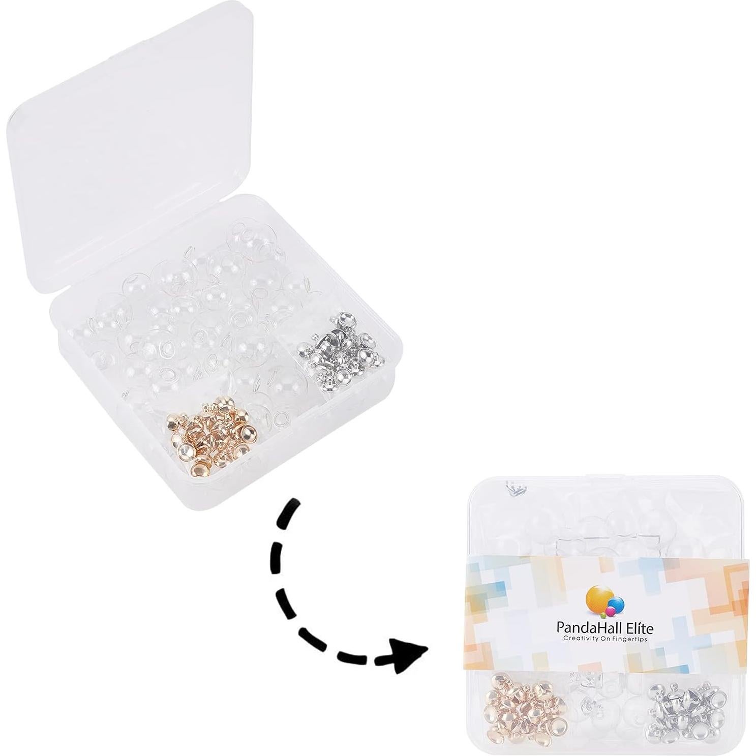 PH PandaHall 60 Mini Esferas de Vidrio con Tapas para Joyería