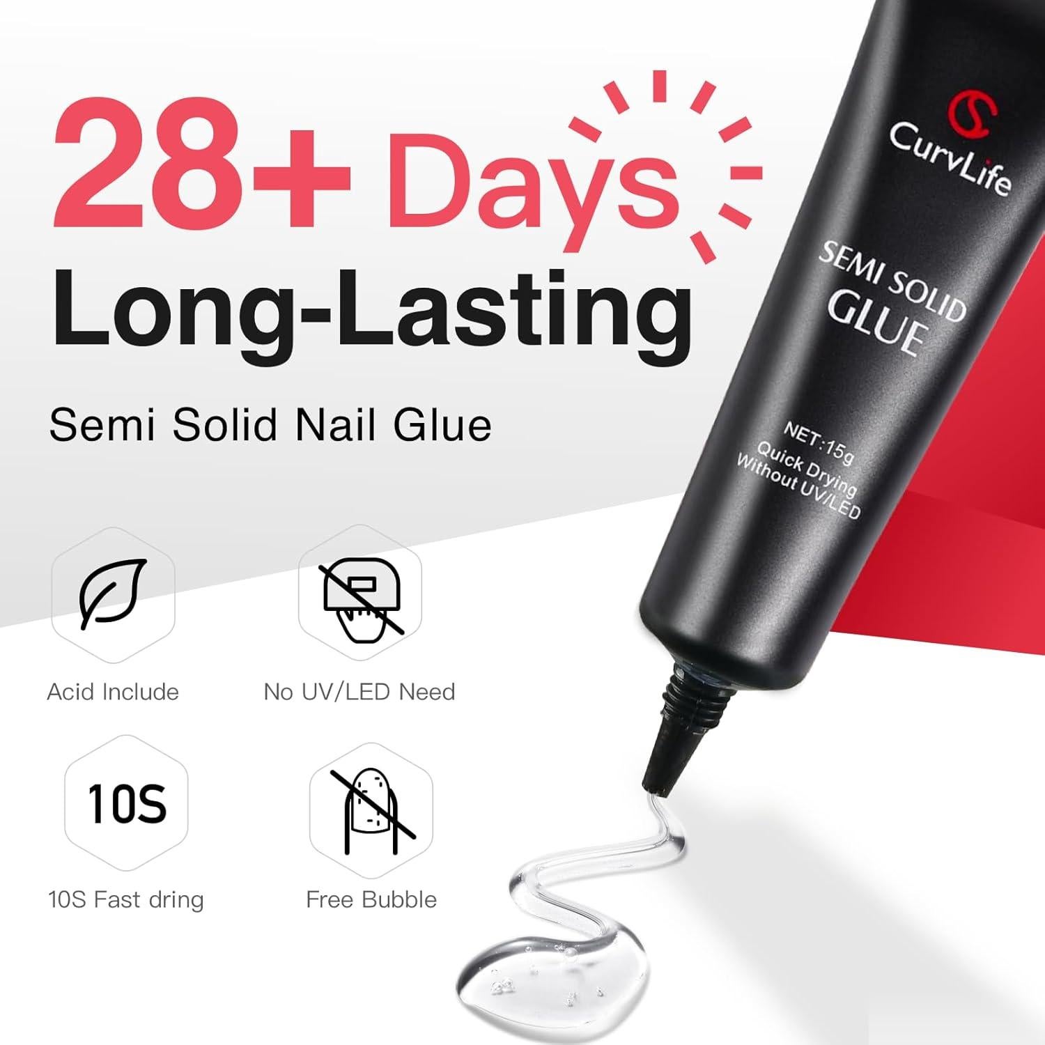 Pegamento para Uñas Postizas Curvlife 15g - Secado Rápido, Duradero
