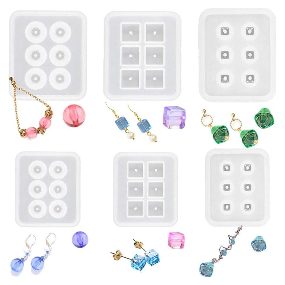 Moldes de Silicona BIGEBO 6 Pcs para Joyería DIY - Esfera y Cubo