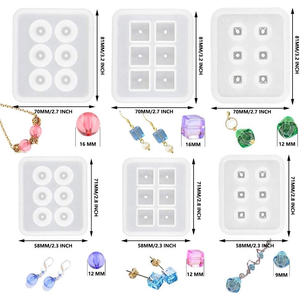 Moldes de Silicona BIGEBO 6 Pcs para Joyería DIY - Esfera y Cubo