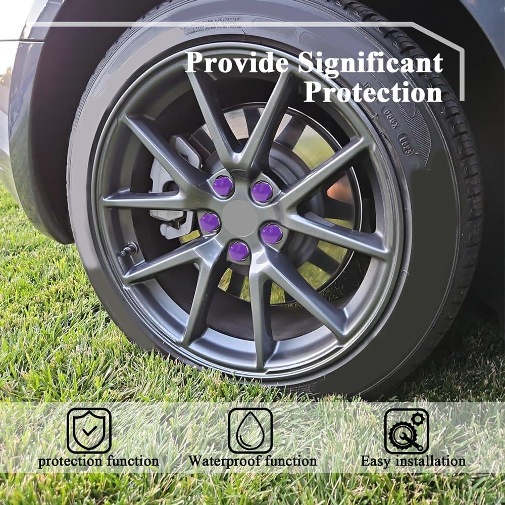 20 Tapas de Tuercas de Rueda QZTYTY 19mm Morado con Herramienta