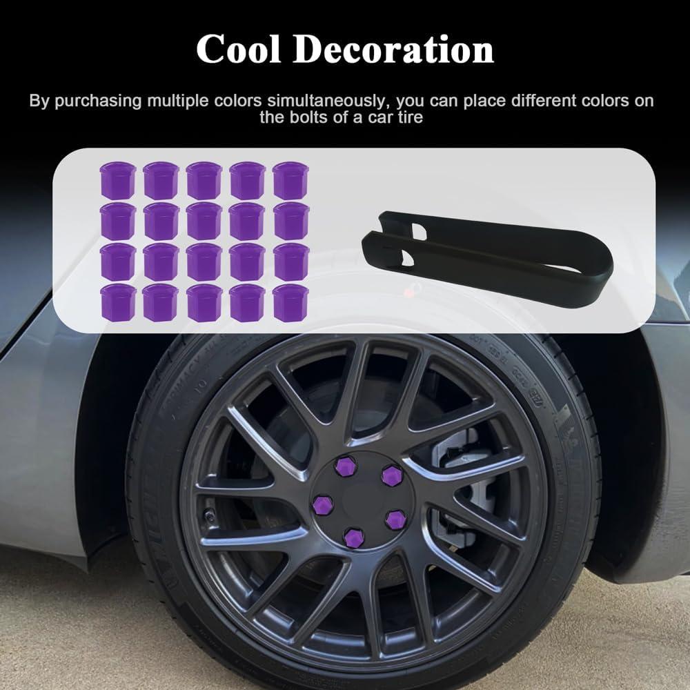 20 Tapas de Tuercas de Rueda QZTYTY 19mm Morado con Herramienta
