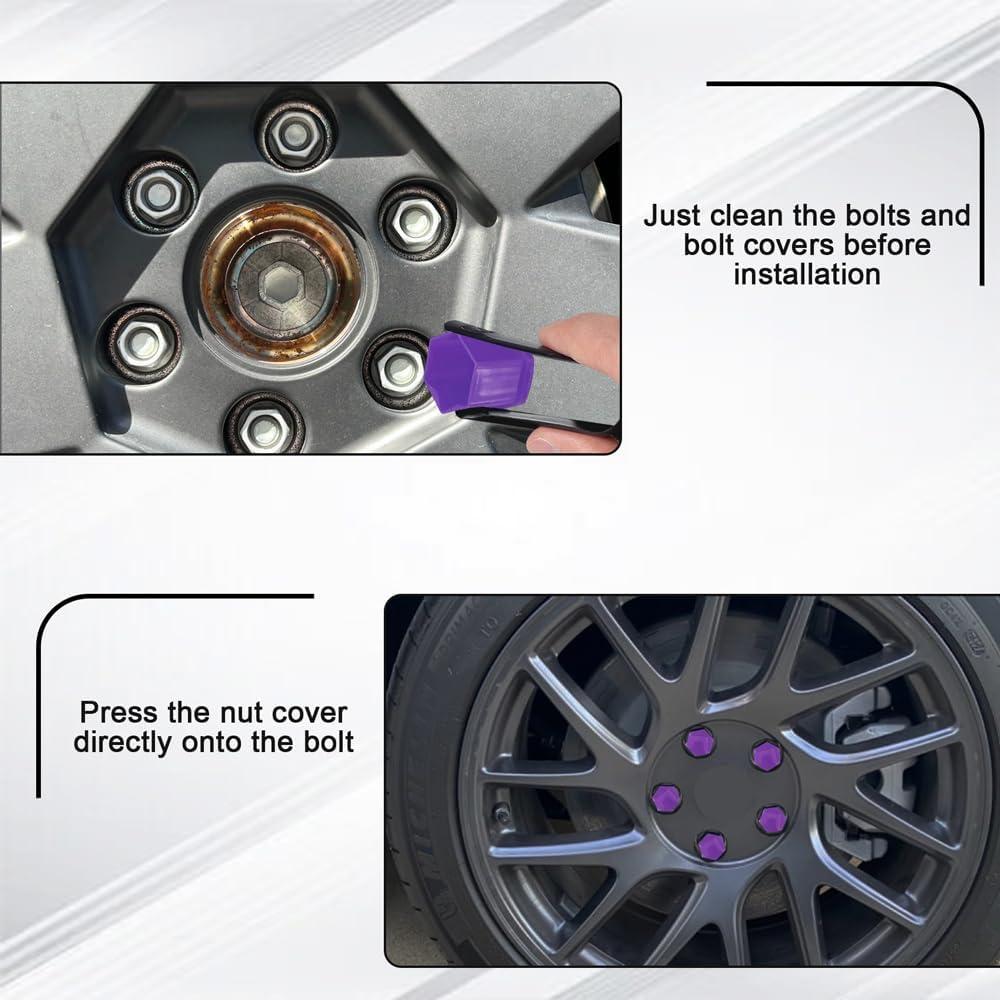20 Tapas de Tuercas de Rueda QZTYTY 19mm Morado con Herramienta