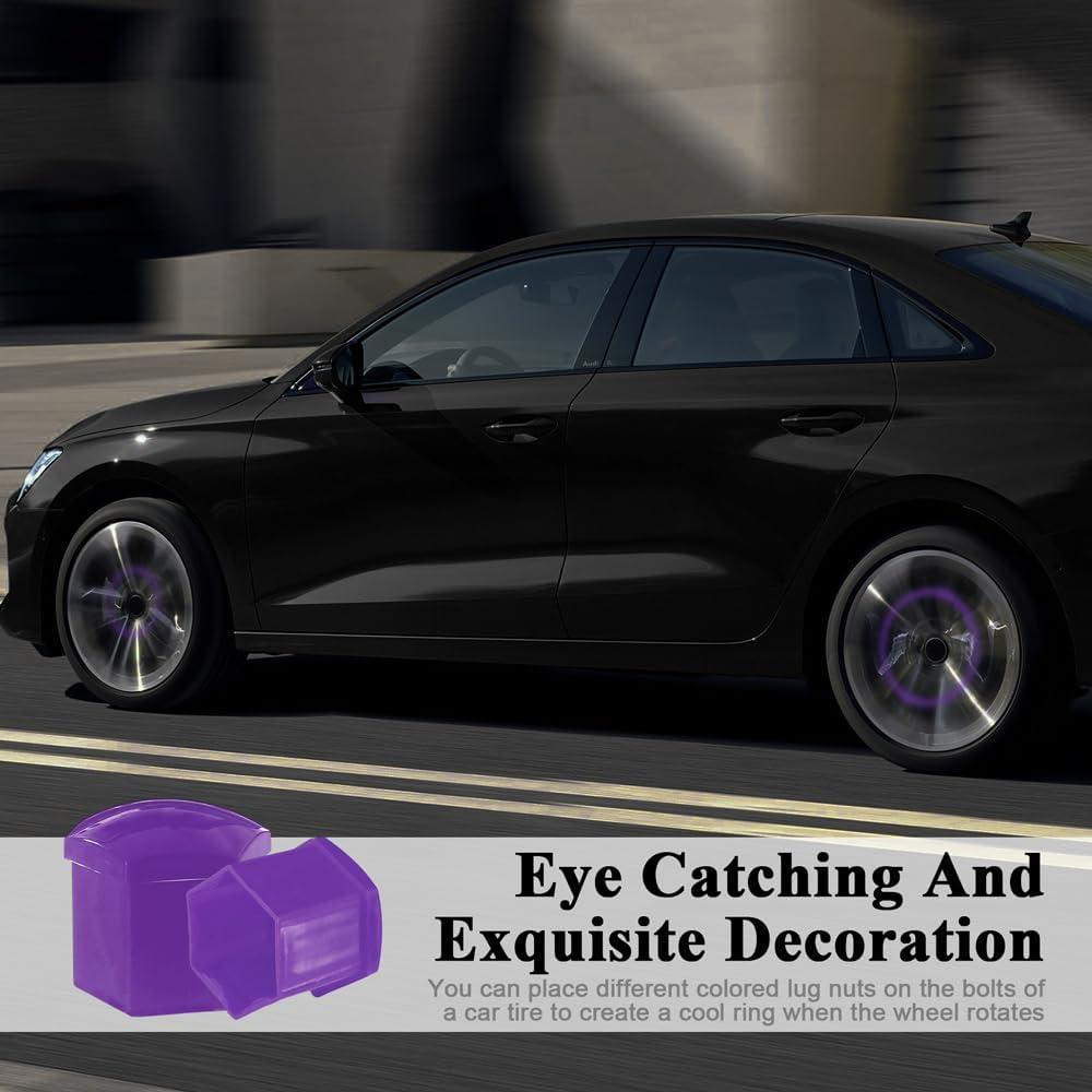20 Tapas de Tuercas de Rueda QZTYTY 19mm Morado con Herramienta
