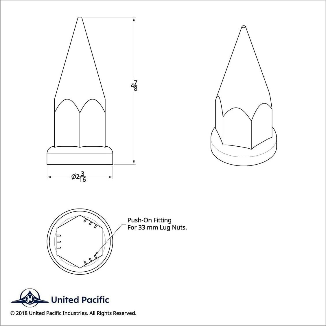 Cubiertas de Tuerca Cromadas Super Spike United Pacific 33mm - Paquete de 10
