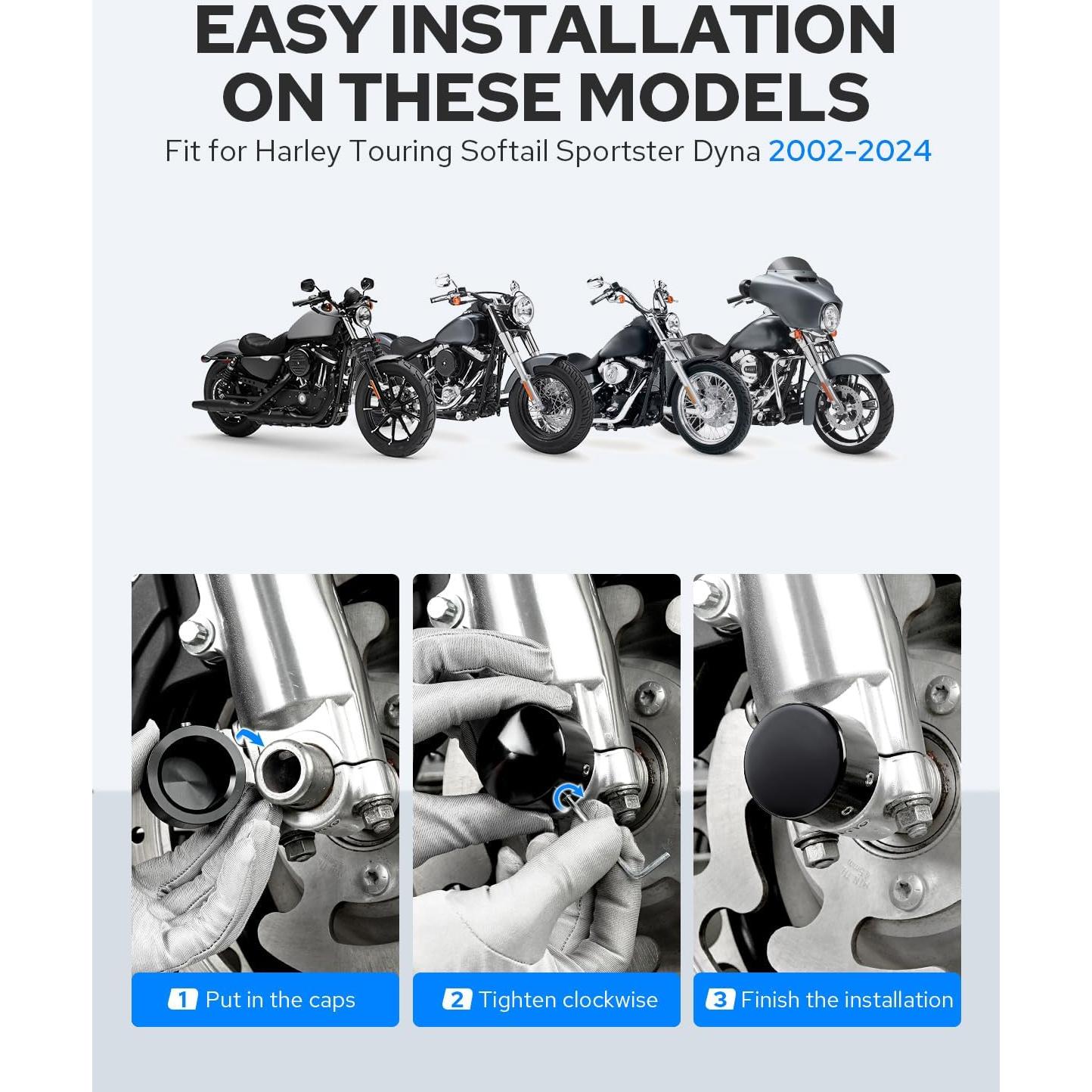 Cubiertas de tuerca del eje delantero Benlari para Harley 2002-2023