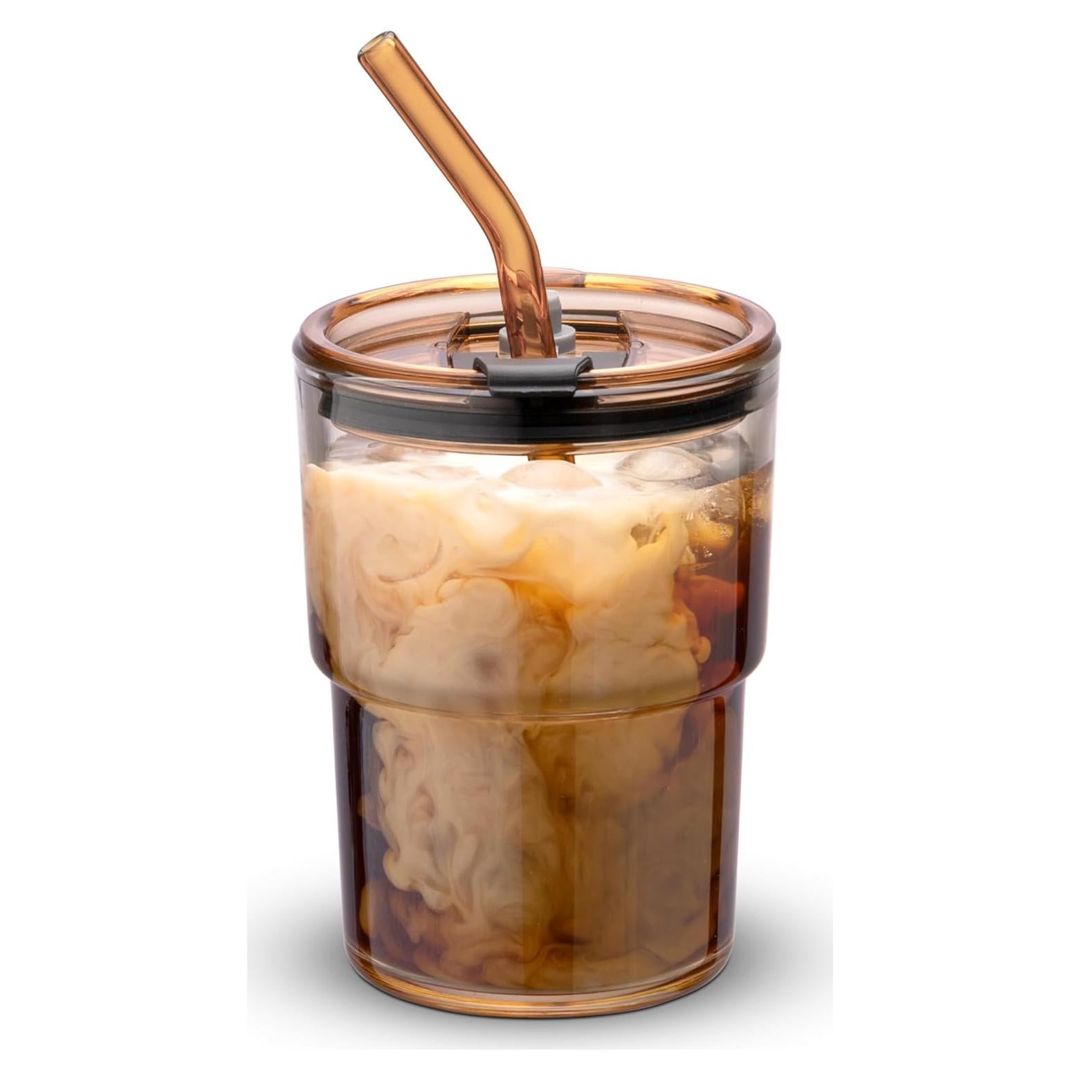 Taza de vidrio aislada BLUEPOLAR 400ml con tapa y popote