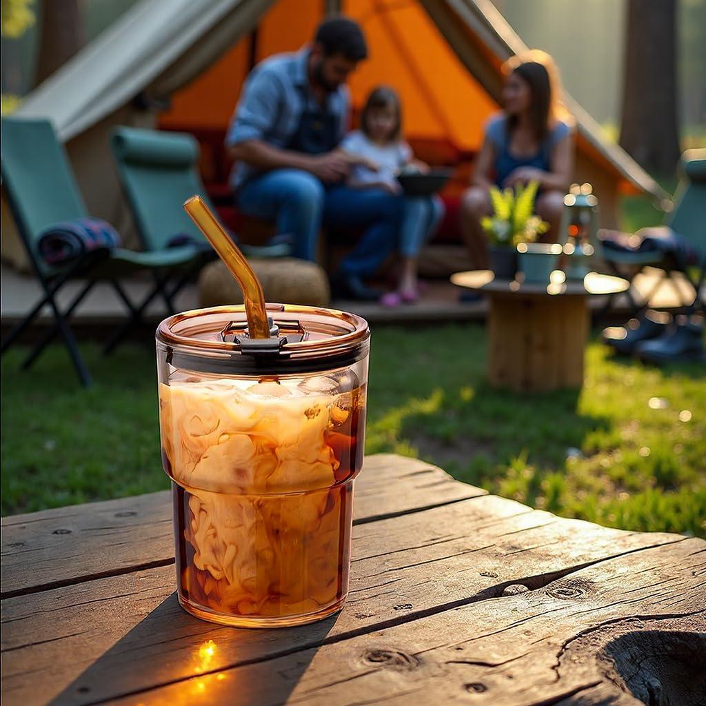 Taza de vidrio aislada BLUEPOLAR 400ml con tapa y popote