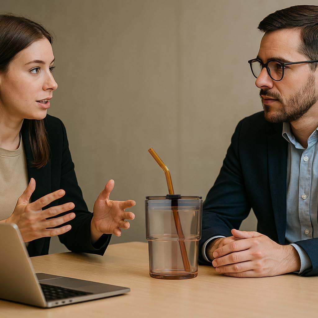 Taza de vidrio aislada BLUEPOLAR 400ml con tapa y popote