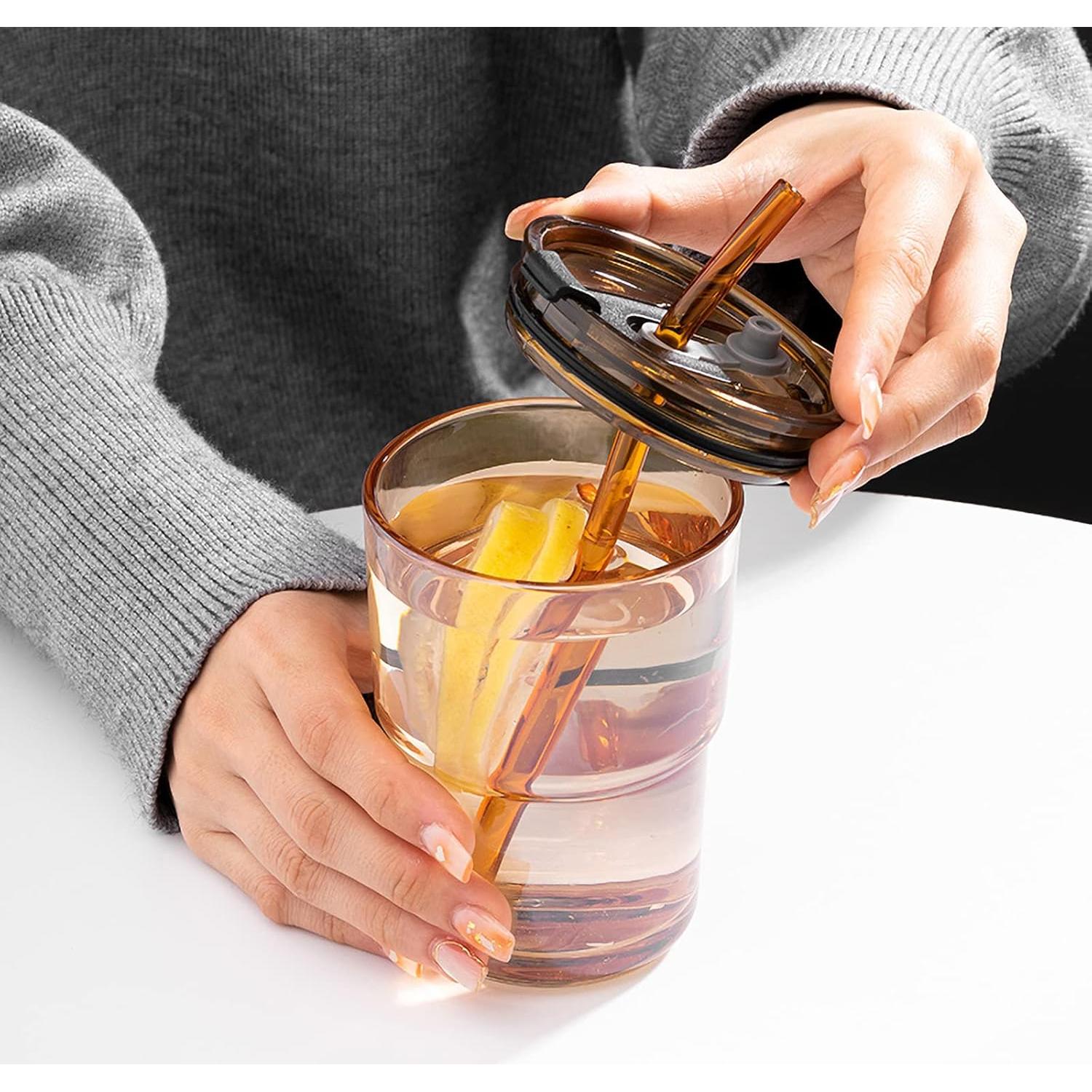 Taza de vidrio aislada BLUEPOLAR 400ml con tapa y popote