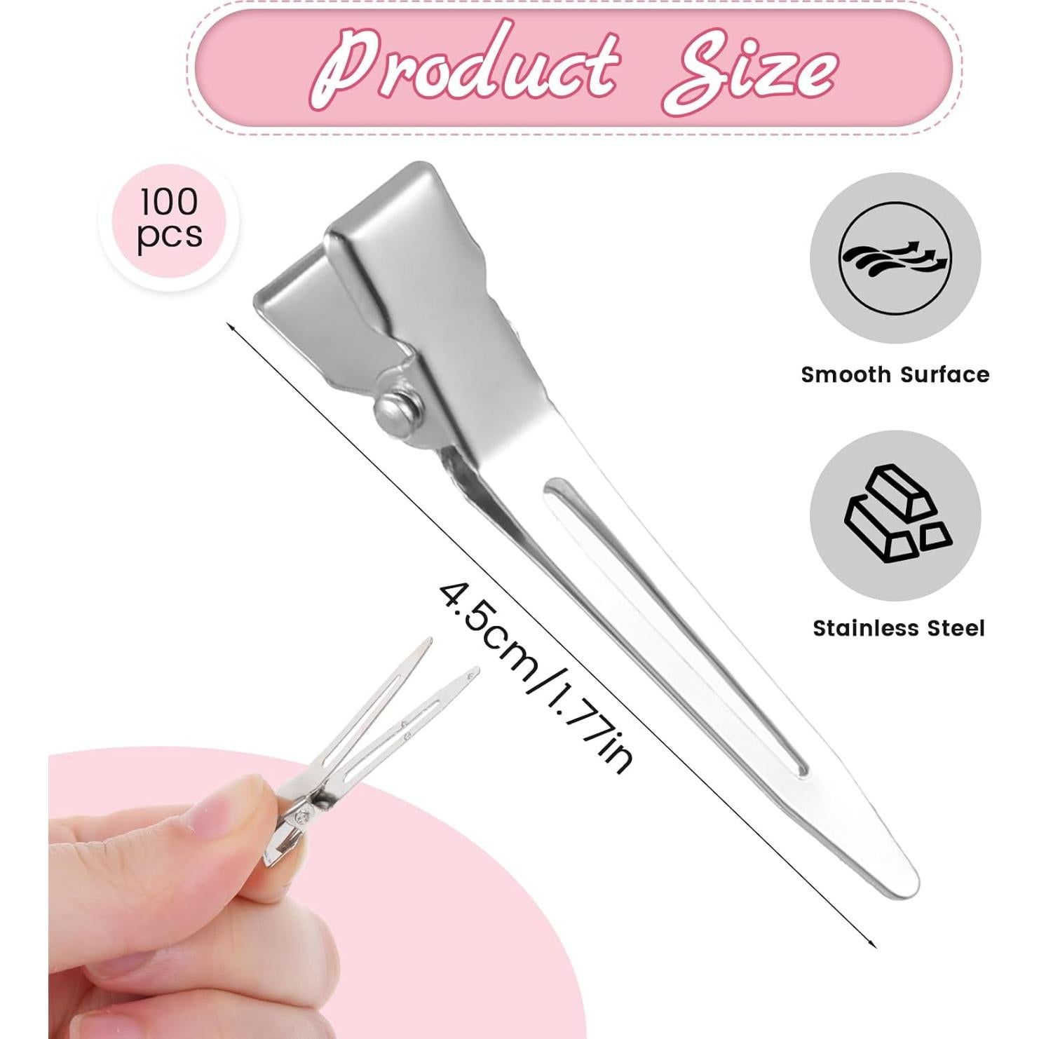 100 Clips Metálicos Plateados para Cabello 4.5 cm Psyqtsuary