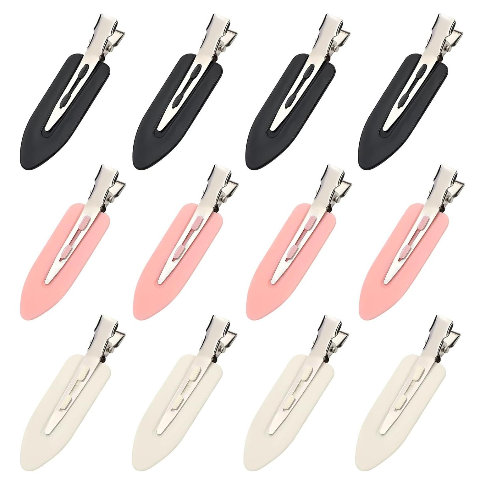 12 Clips para el Cabello Sin Dobleces LIGHOON - Rosa, Negro, Blanco