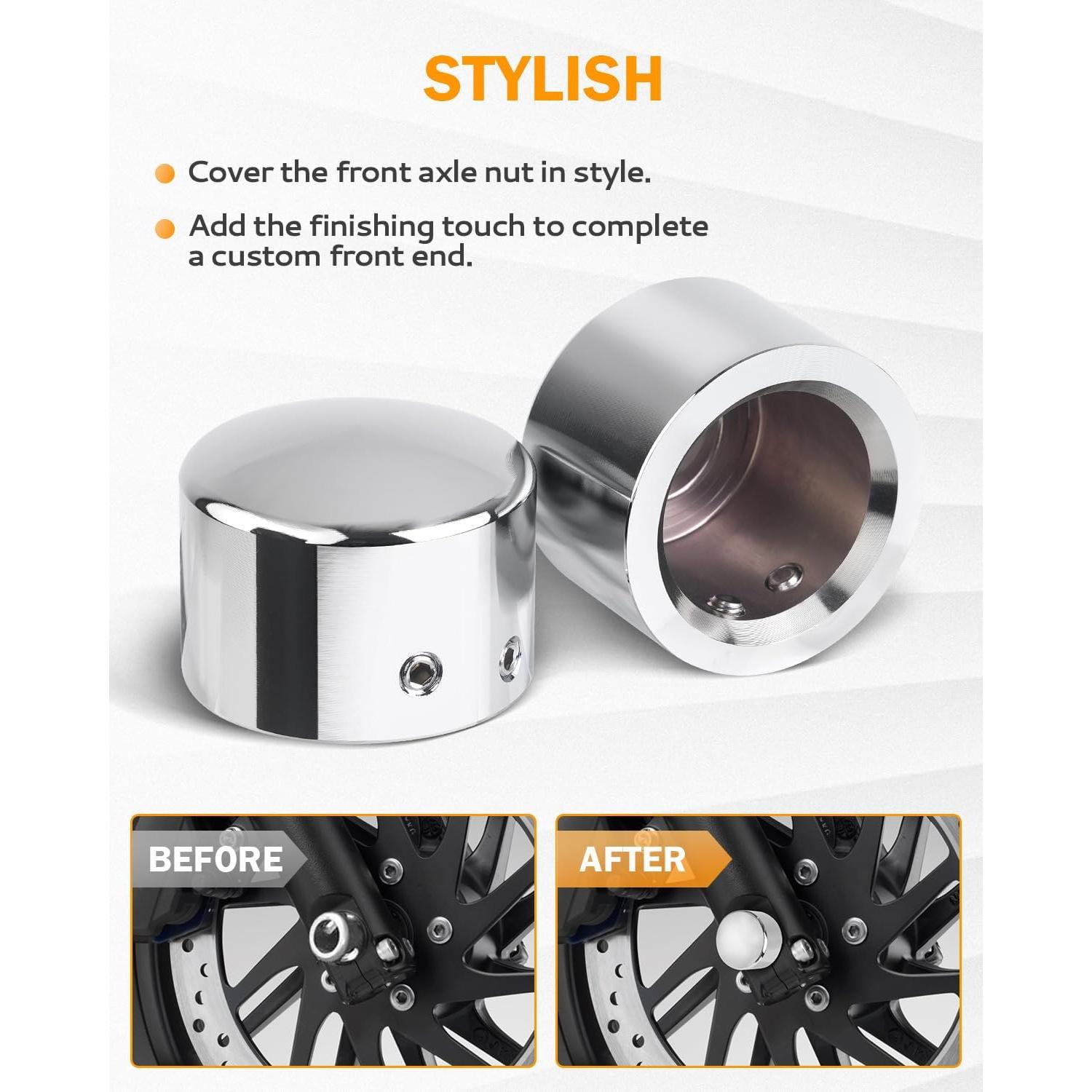 Cubiertas de tuerca de eje delantero PBYMT Cromo para Harley 2002-2024