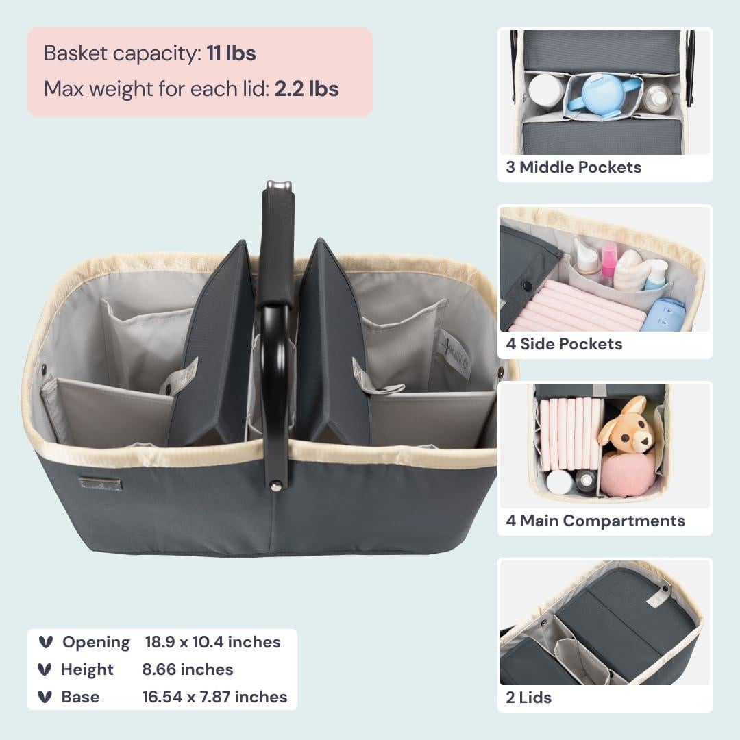 Cesta Organizadora de Pañales BabbleRoo 23L Gris Oscuro